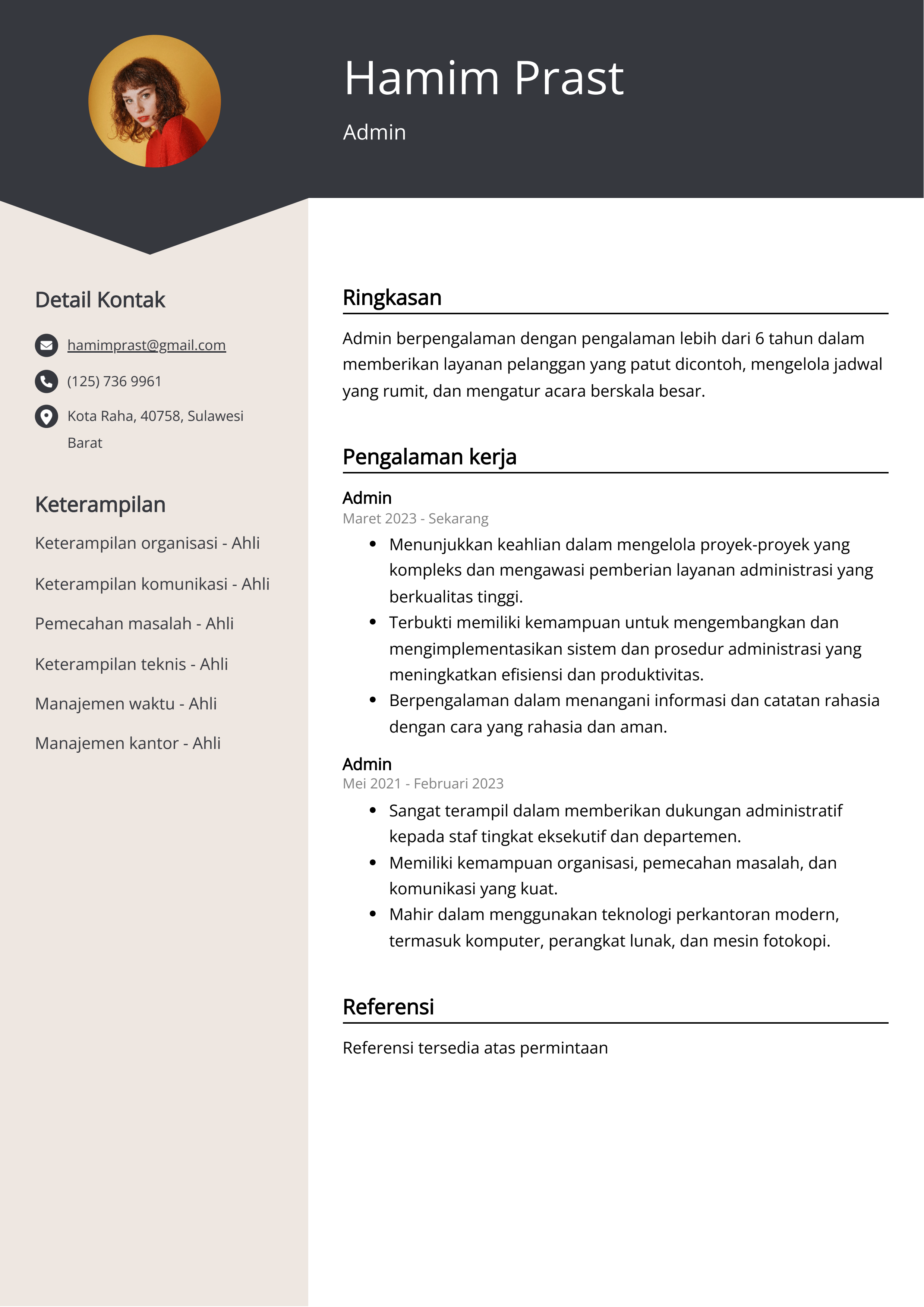 Contoh Resume Admin