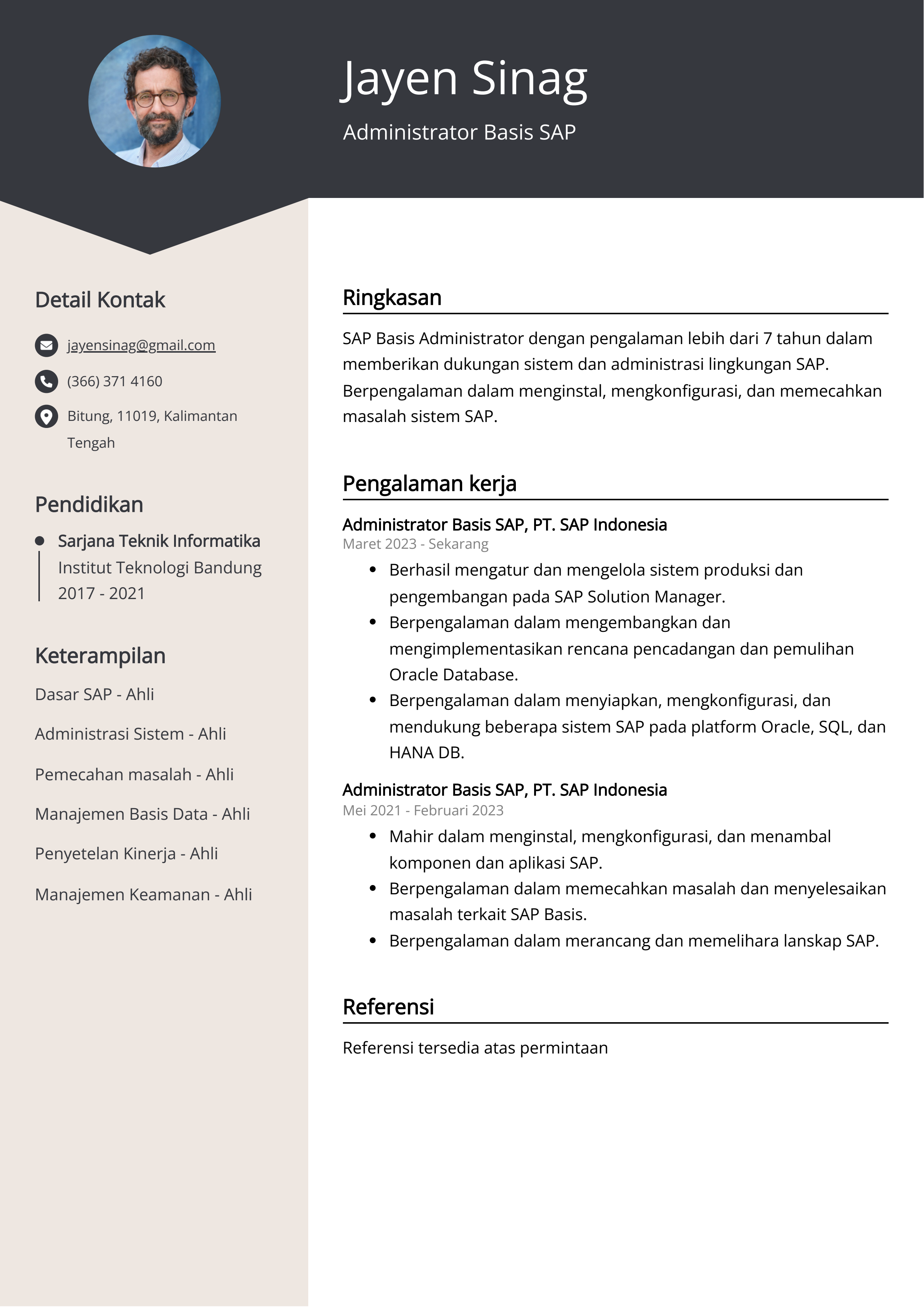 Contoh Resume SAP Berbasis Administrator