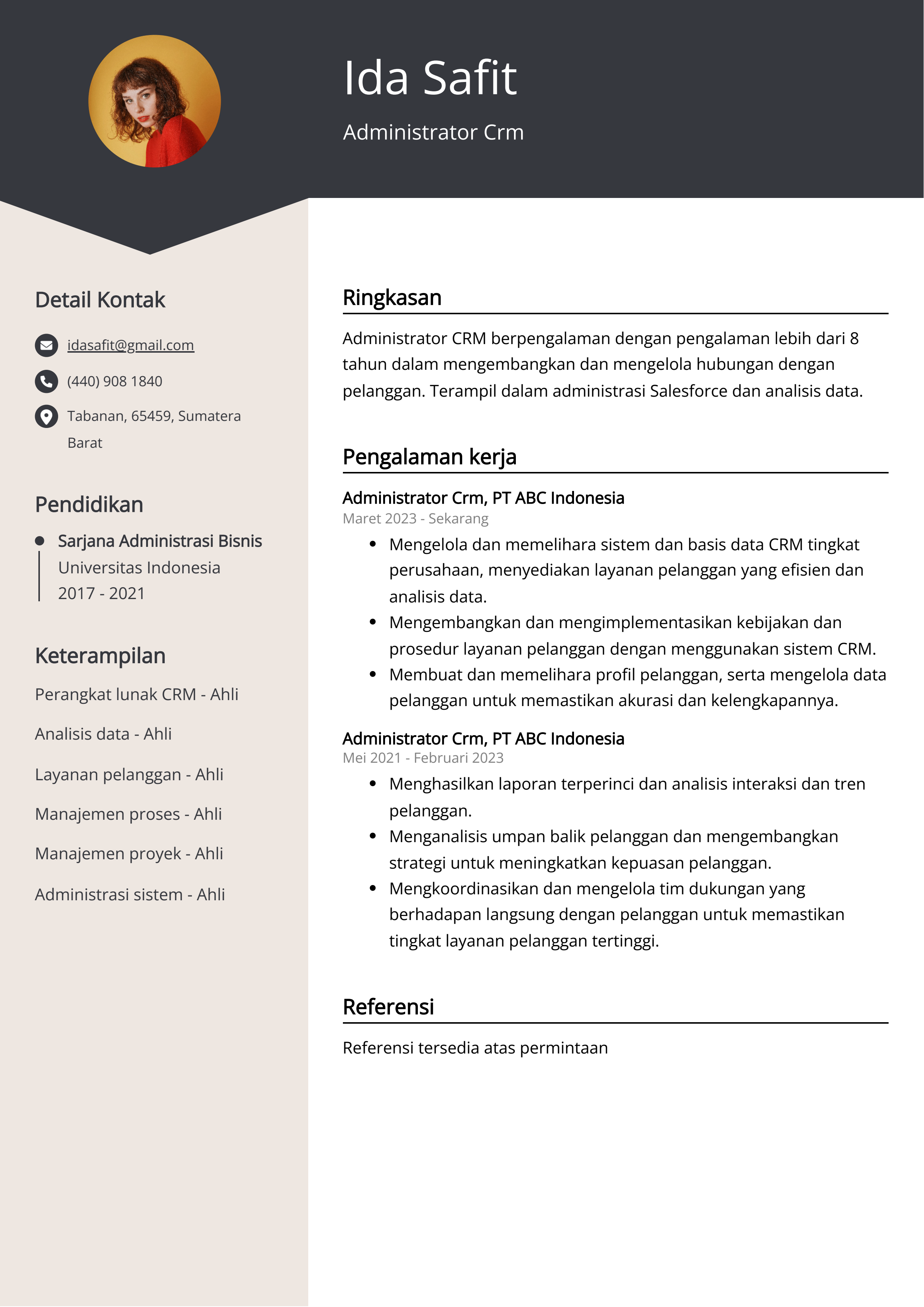 Contoh Resume Crm Administrator