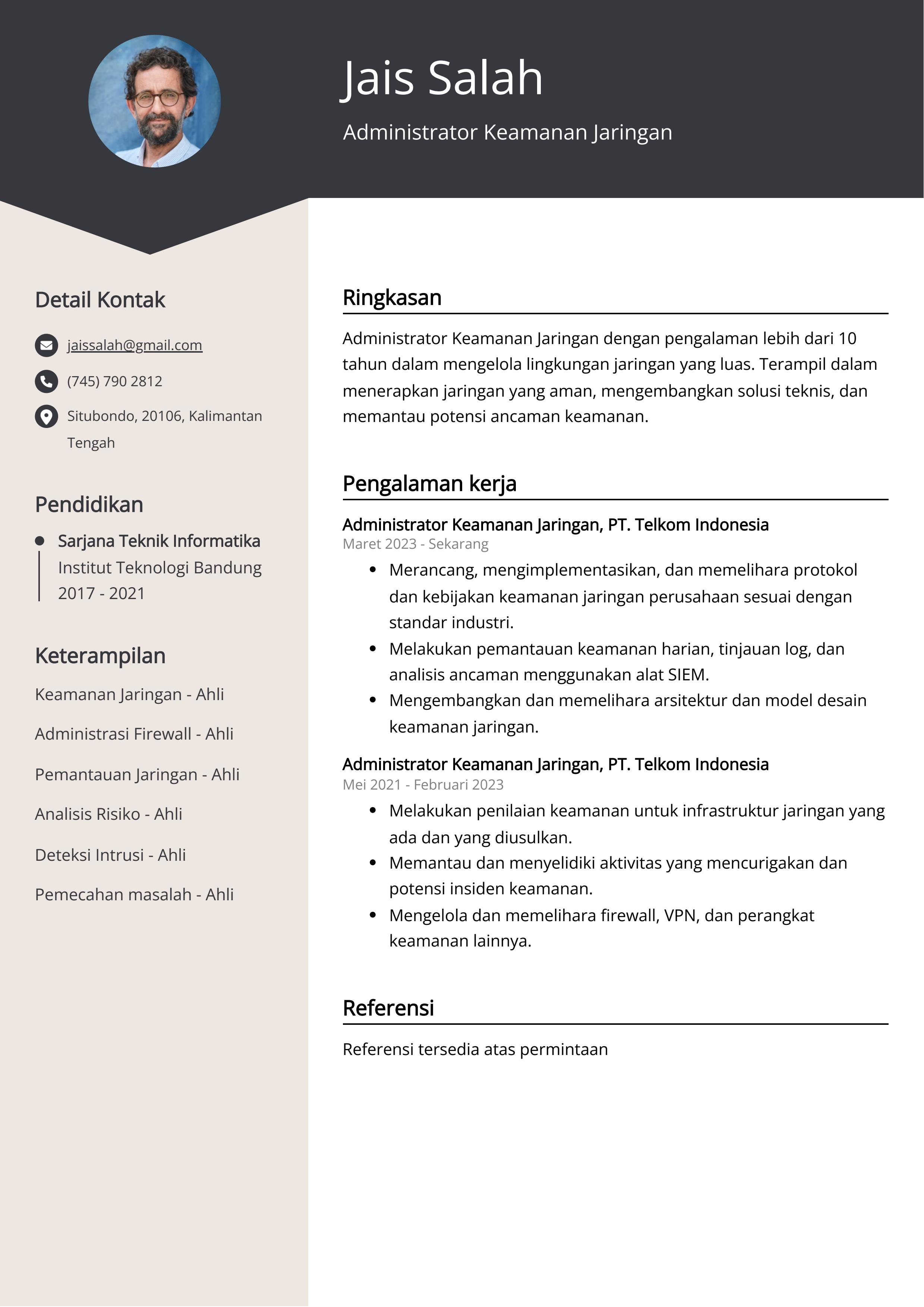 Contoh Resume Administrator Keamanan Jaringan