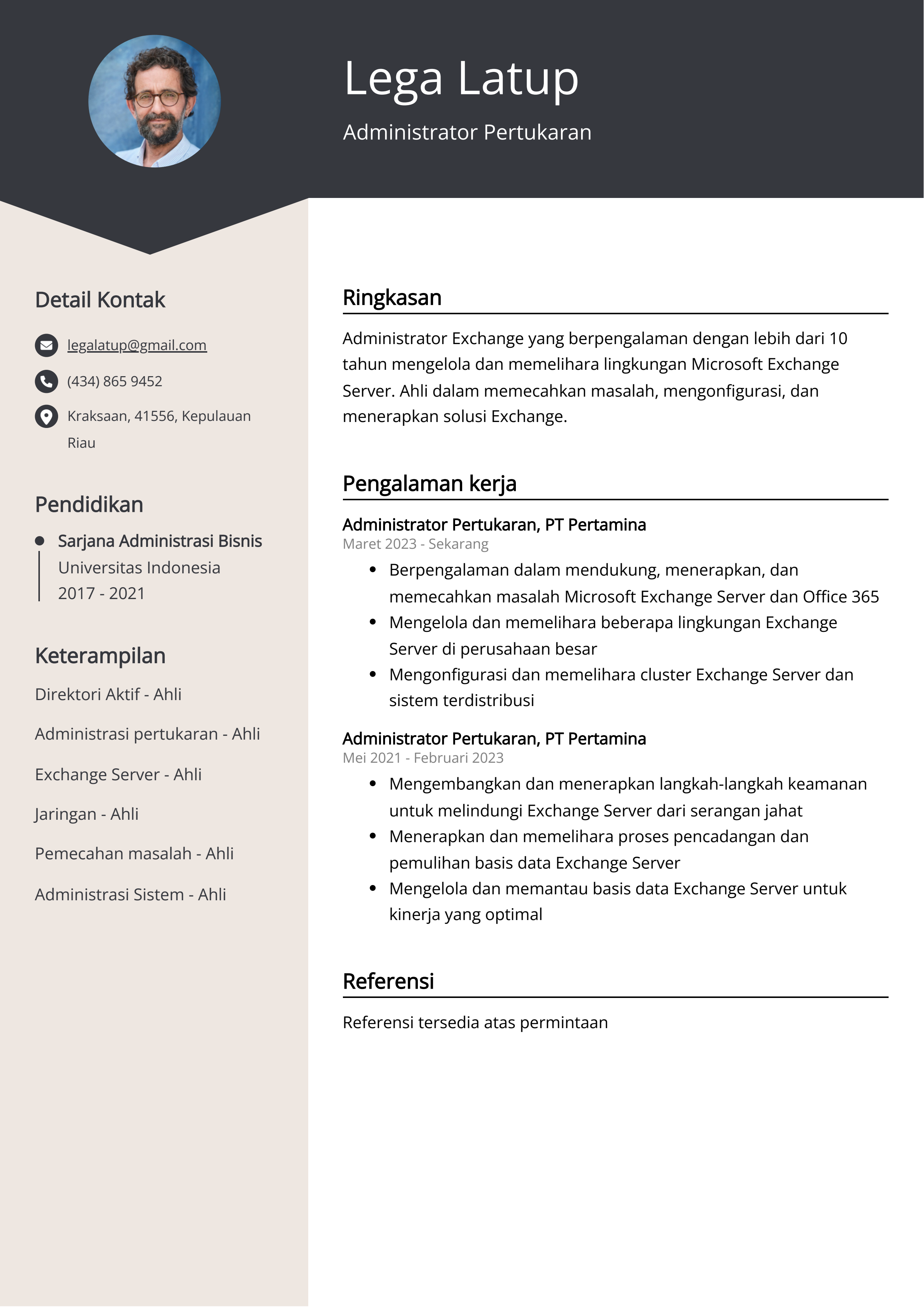 Contoh Resume Pertukaran Administrator