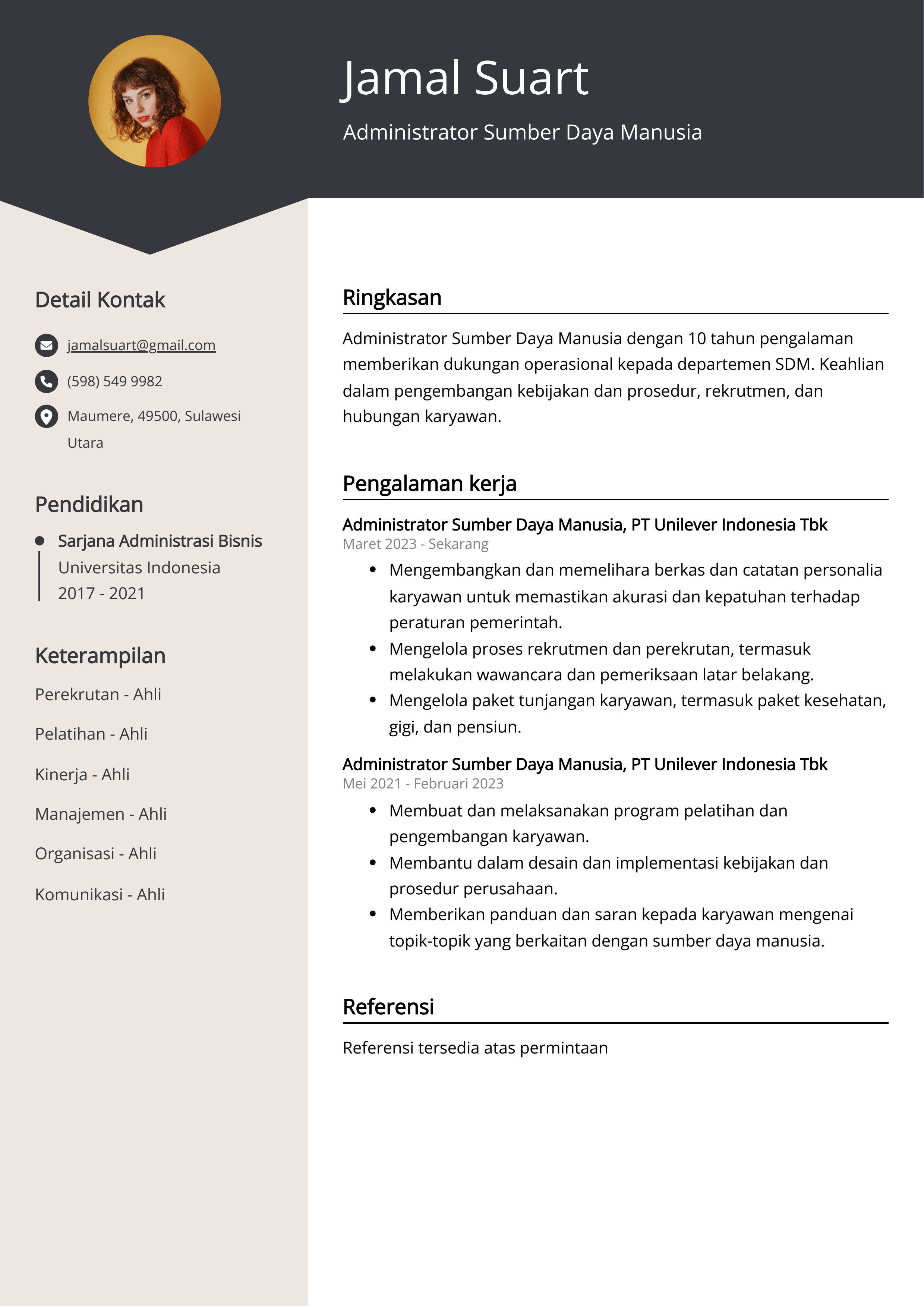 Contoh Resume Administrator Sumber Daya Manusia