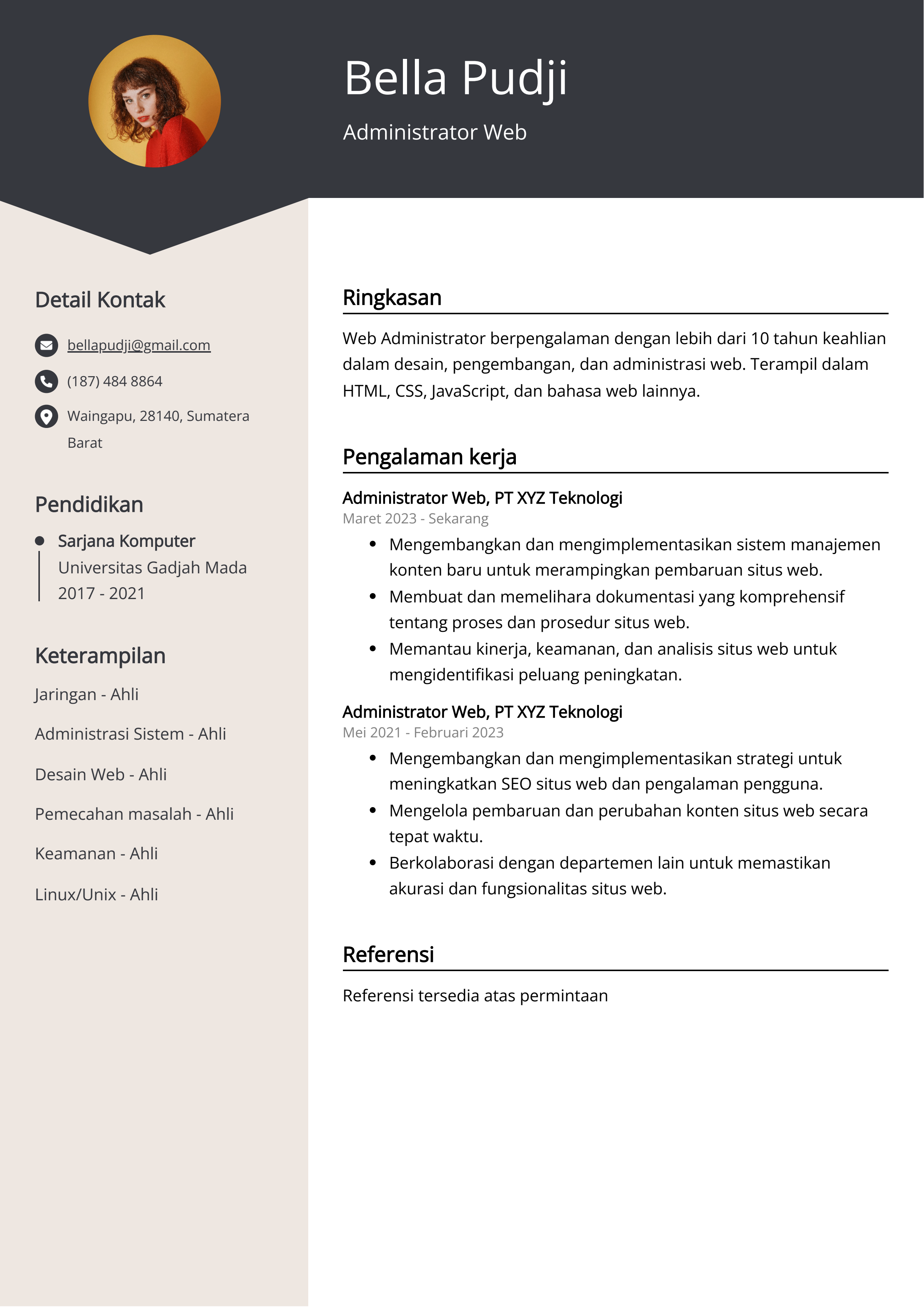 Contoh Resume Web Administrator