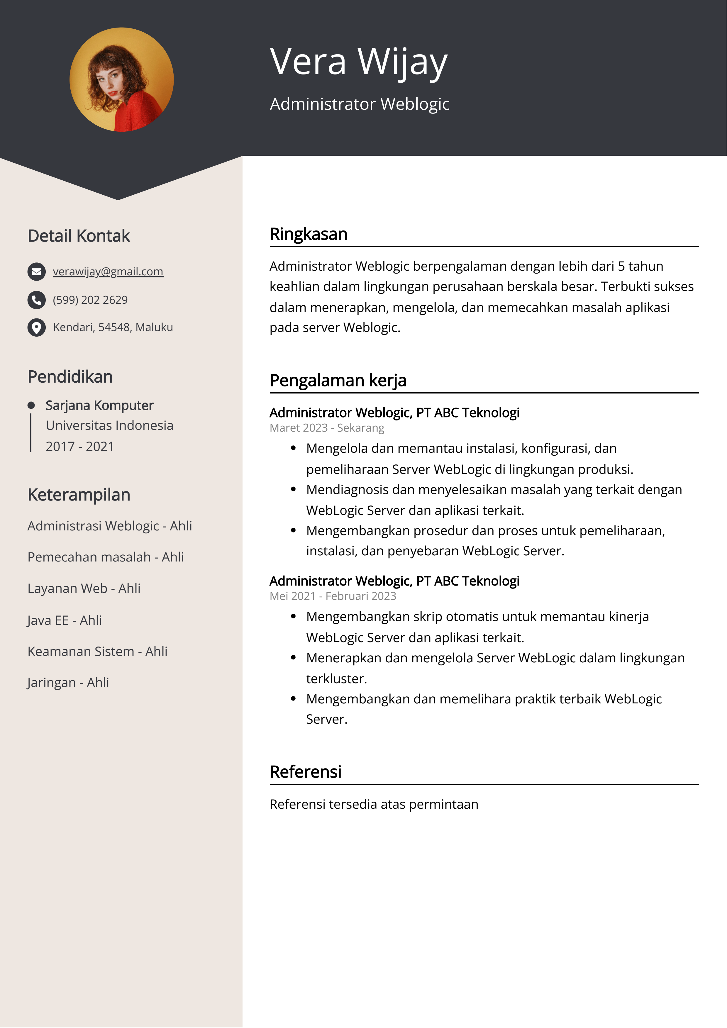 Contoh Resume Weblogik Administrator