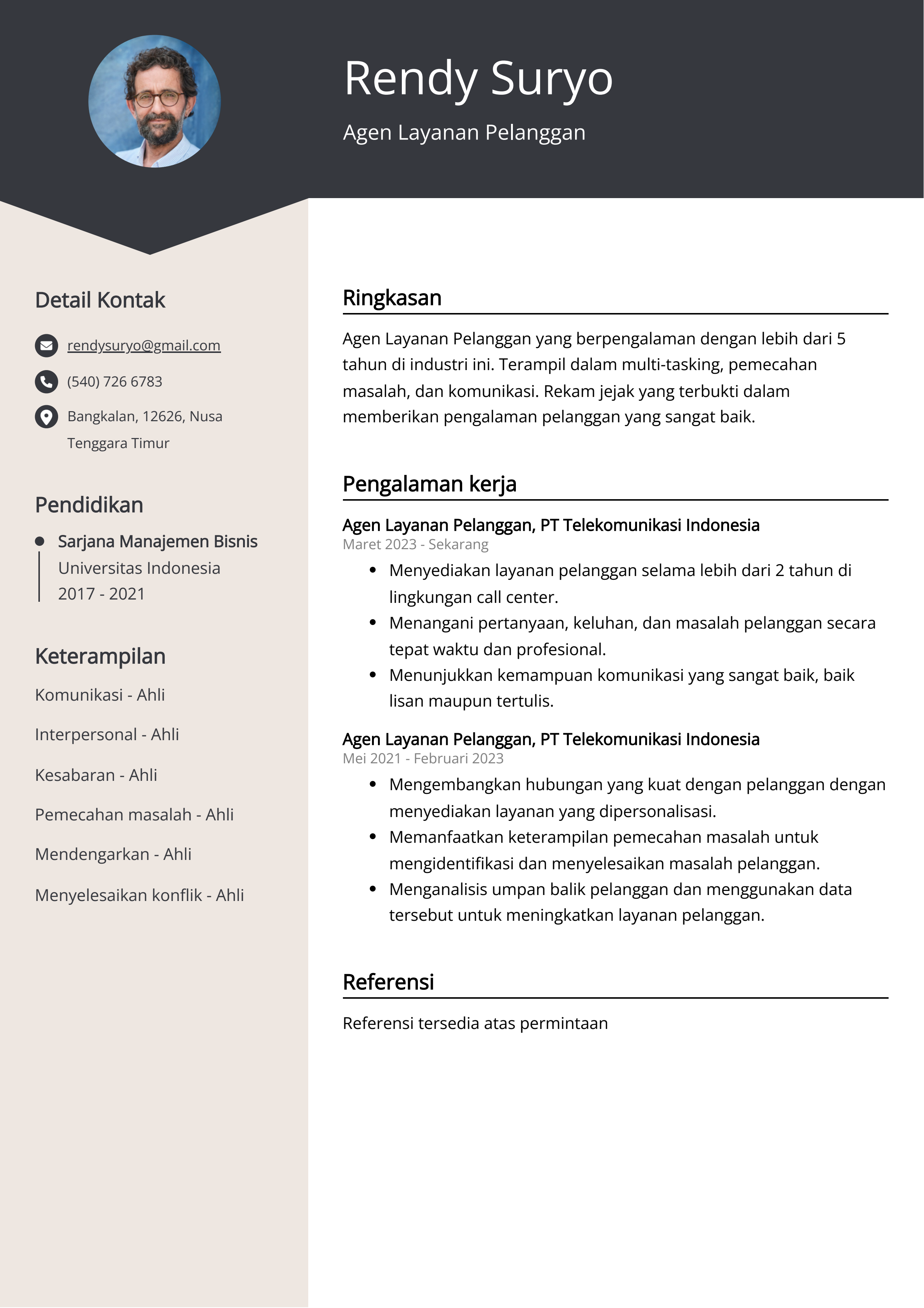 Contoh Resume Agen Layanan Pelanggan