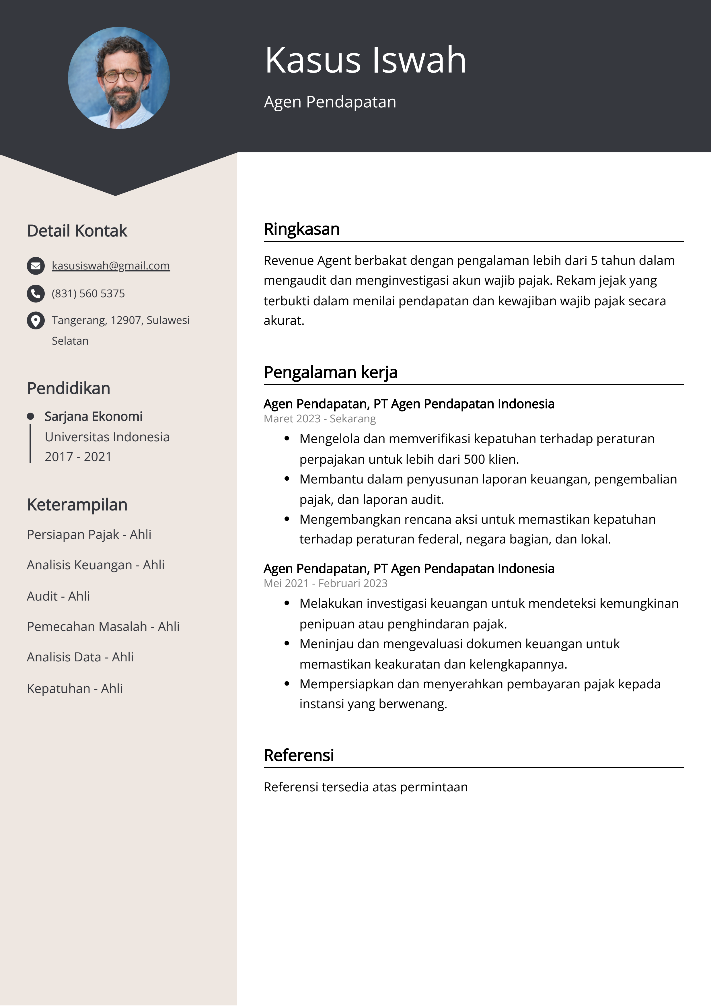 Contoh Resume Agen Pendapatan