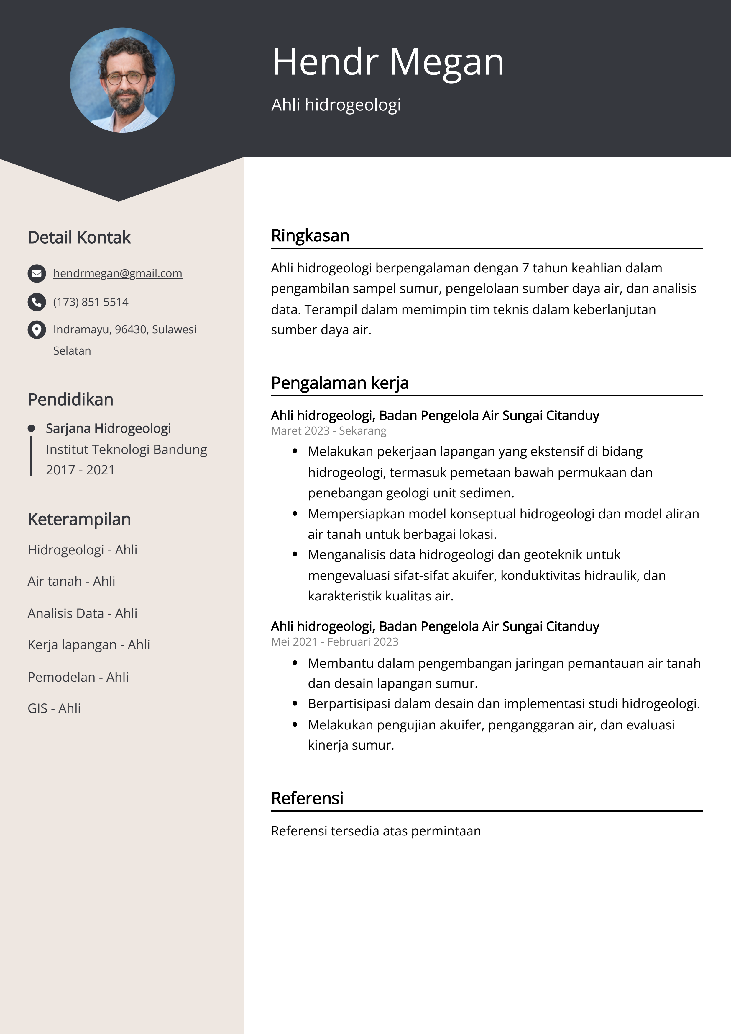 Contoh Resume Ahli Hidrogeologi