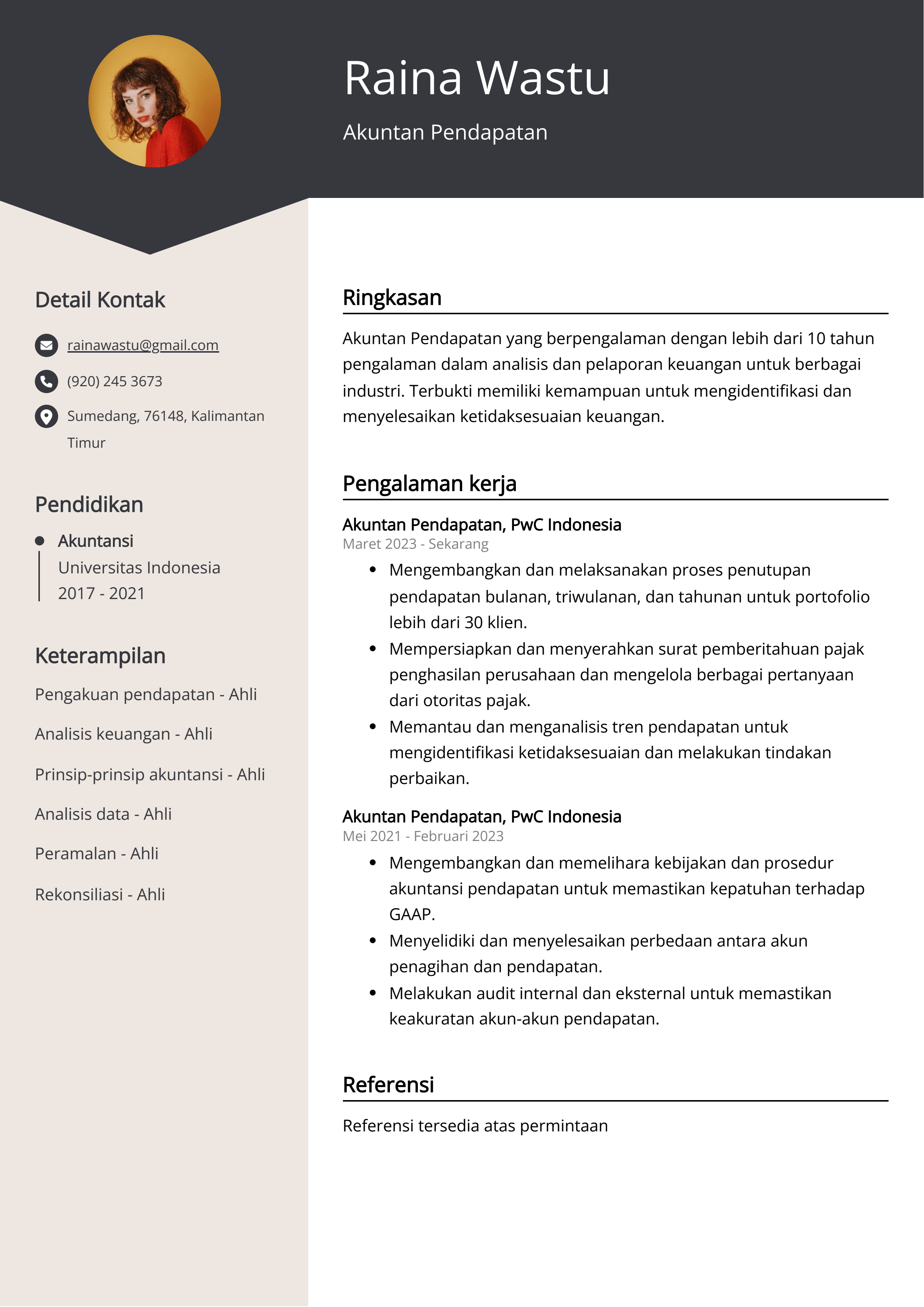 Contoh Resume Akuntan Pendapatan