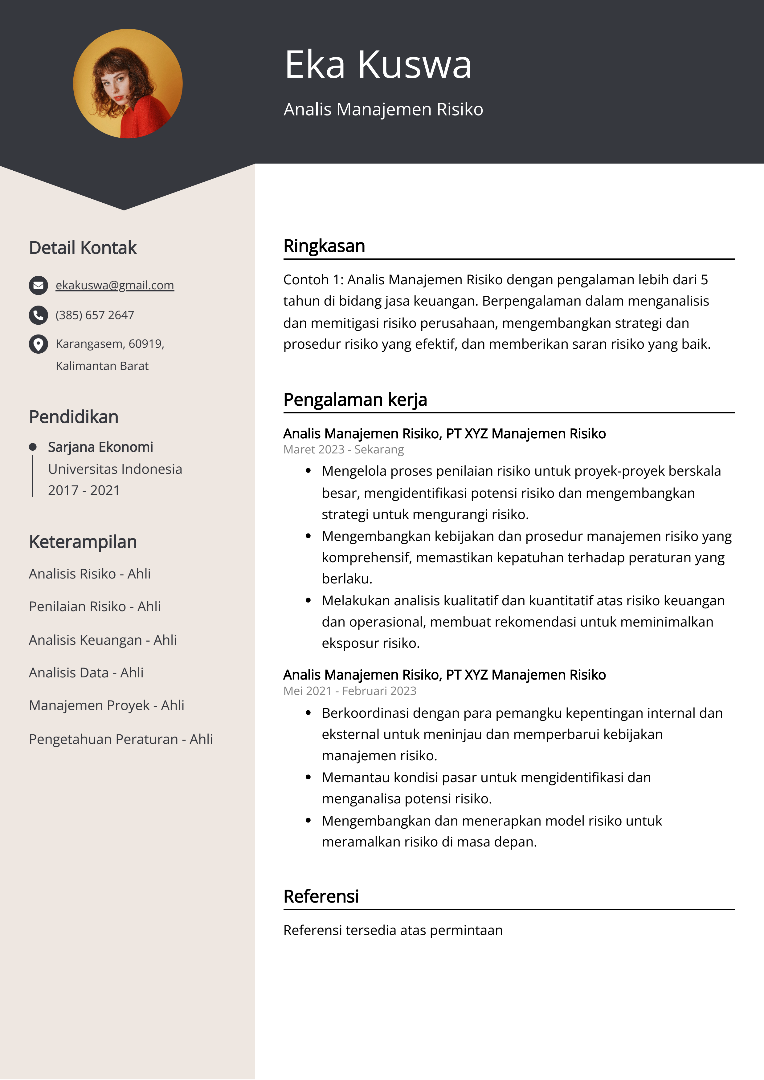 Contoh Resume Analis Manajemen Risiko