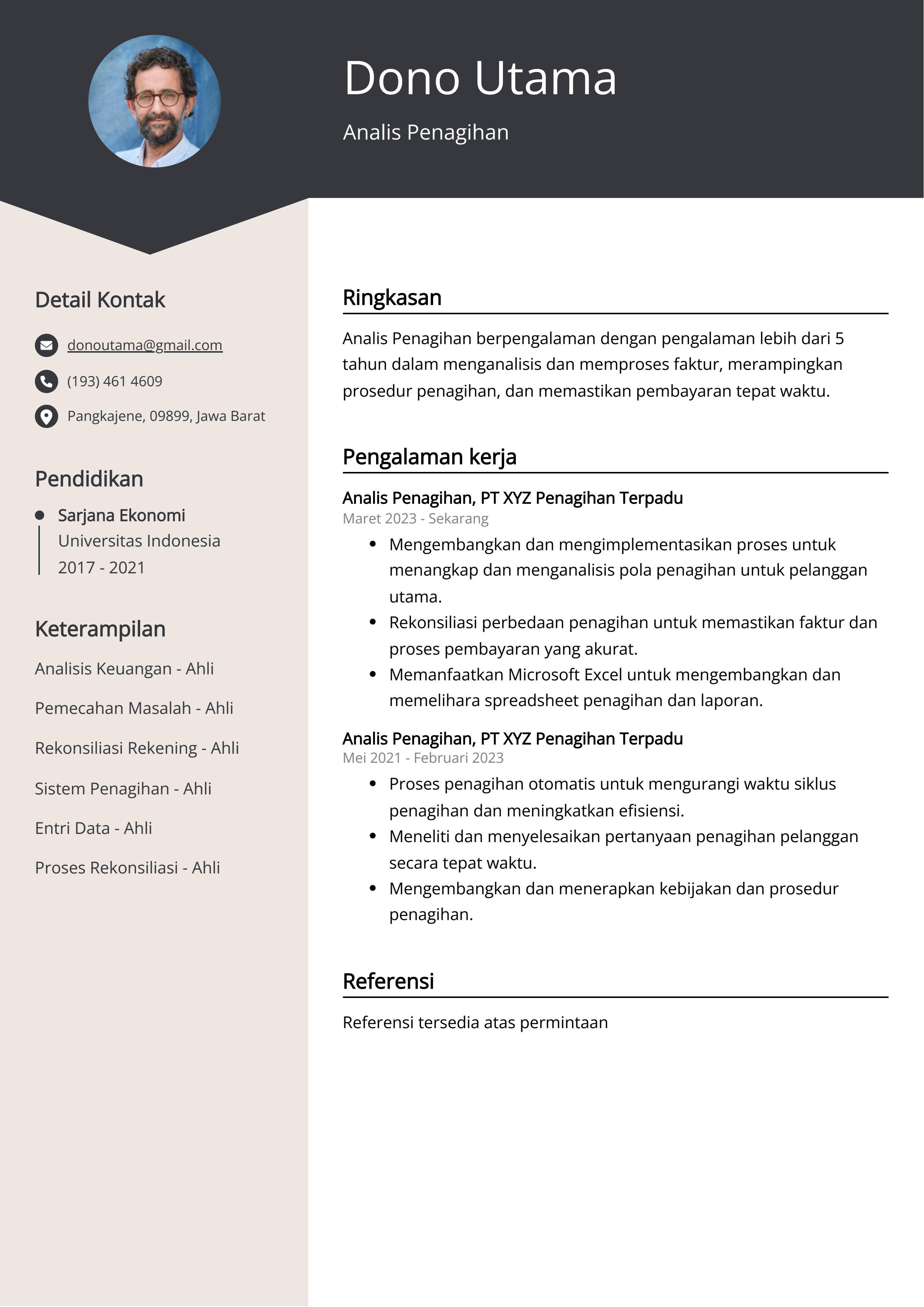 Contoh Resume Analis Penagihan