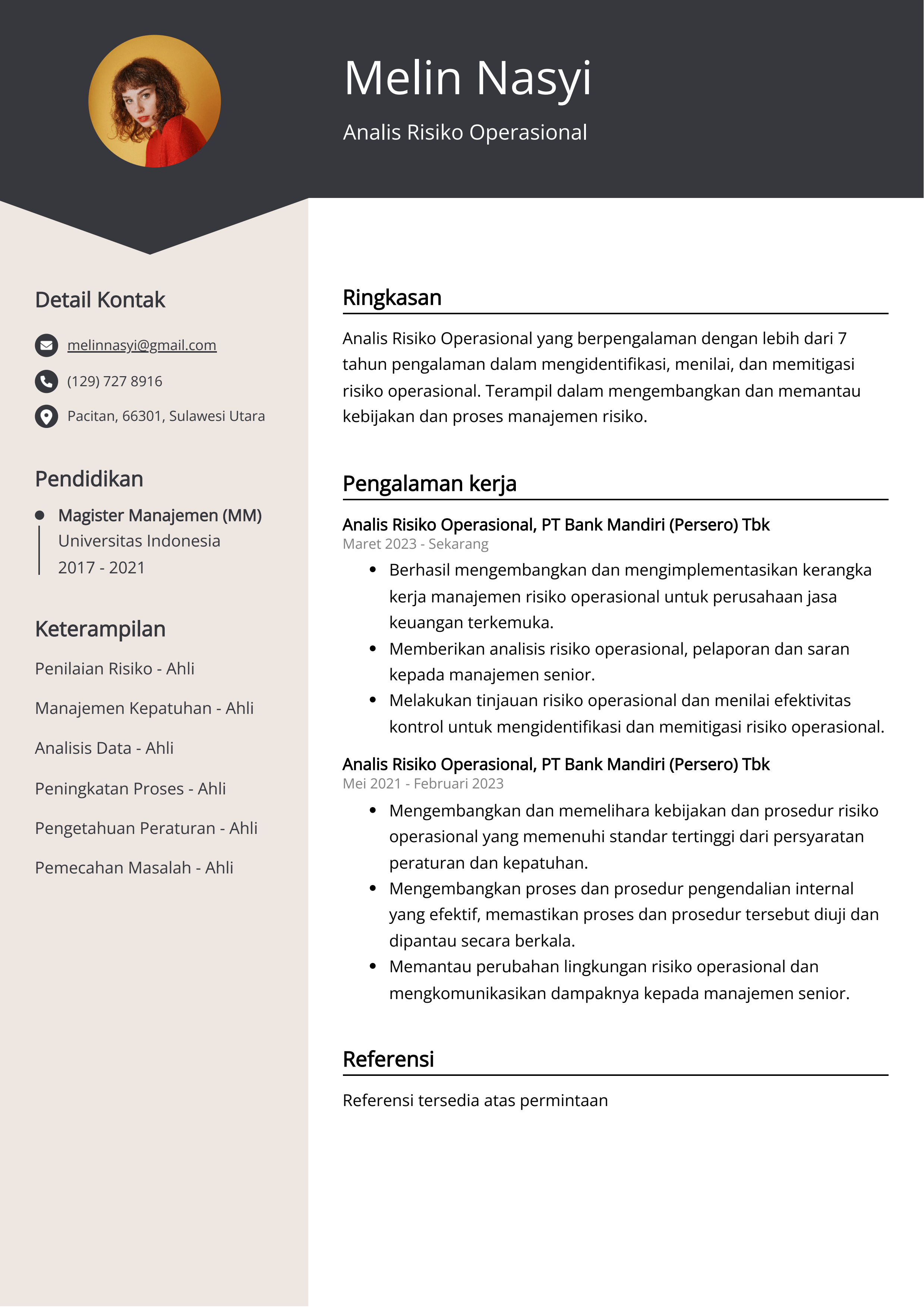 Contoh Resume Analis Risiko Operasional