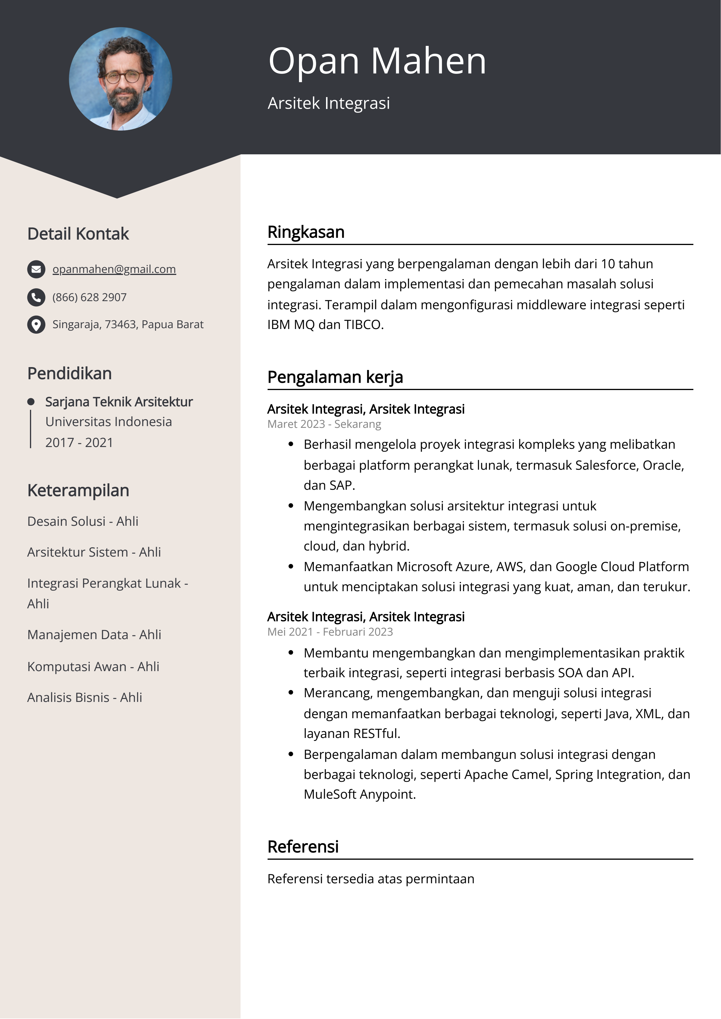 Contoh Resume Arsitek Integrasi