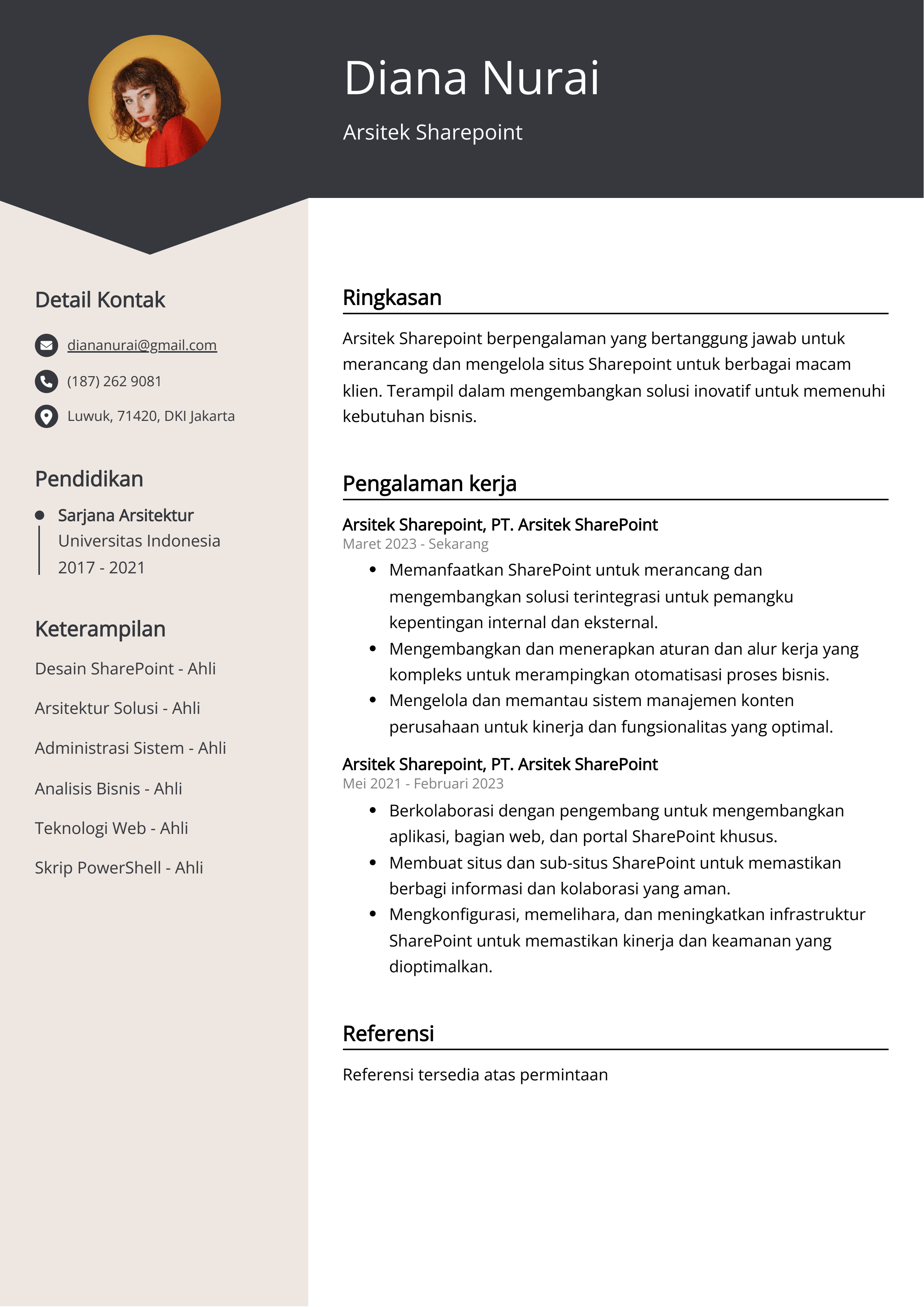 Contoh Resume Arsitek Sharepoint