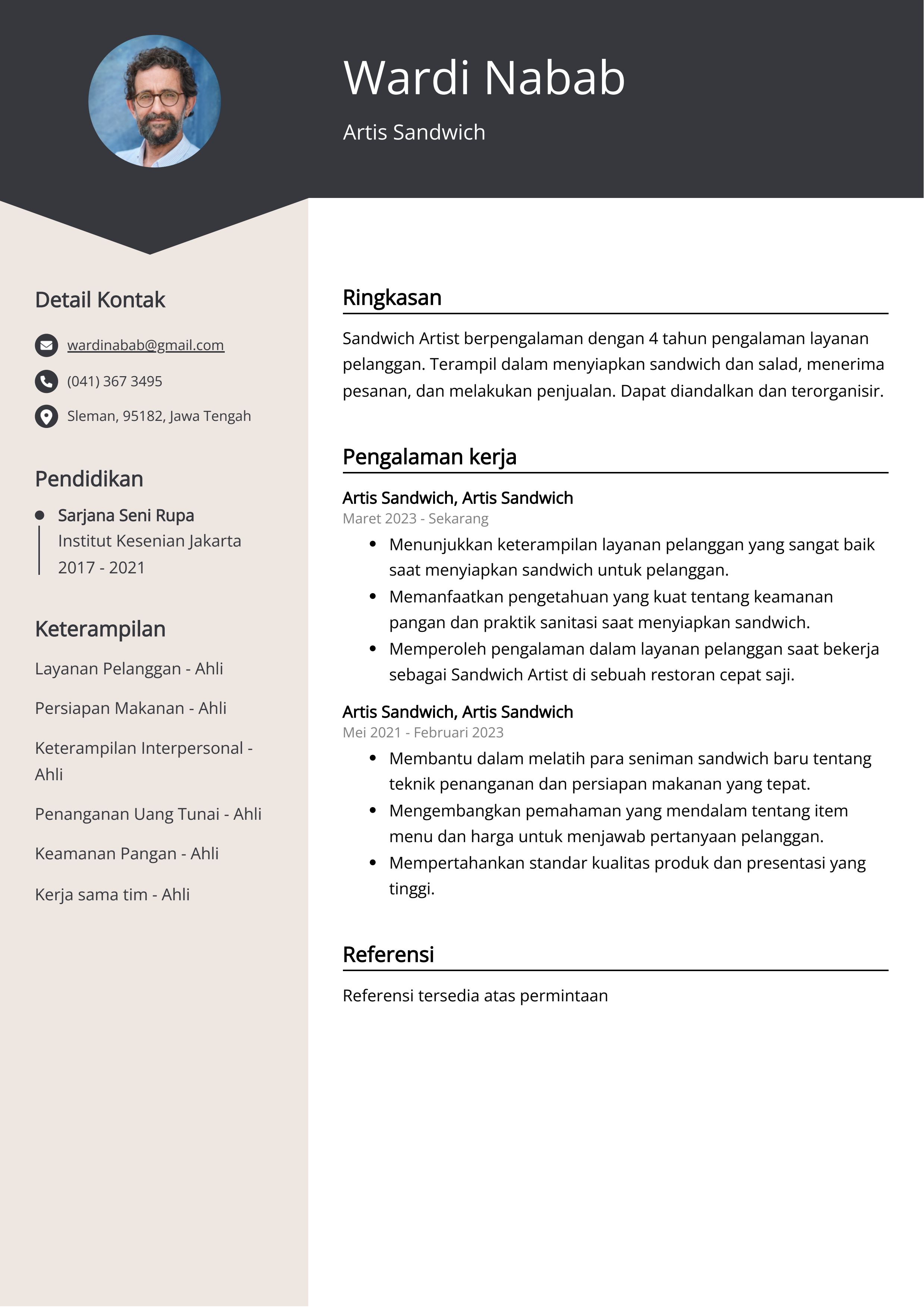 Contoh Resume Sandwich Artis