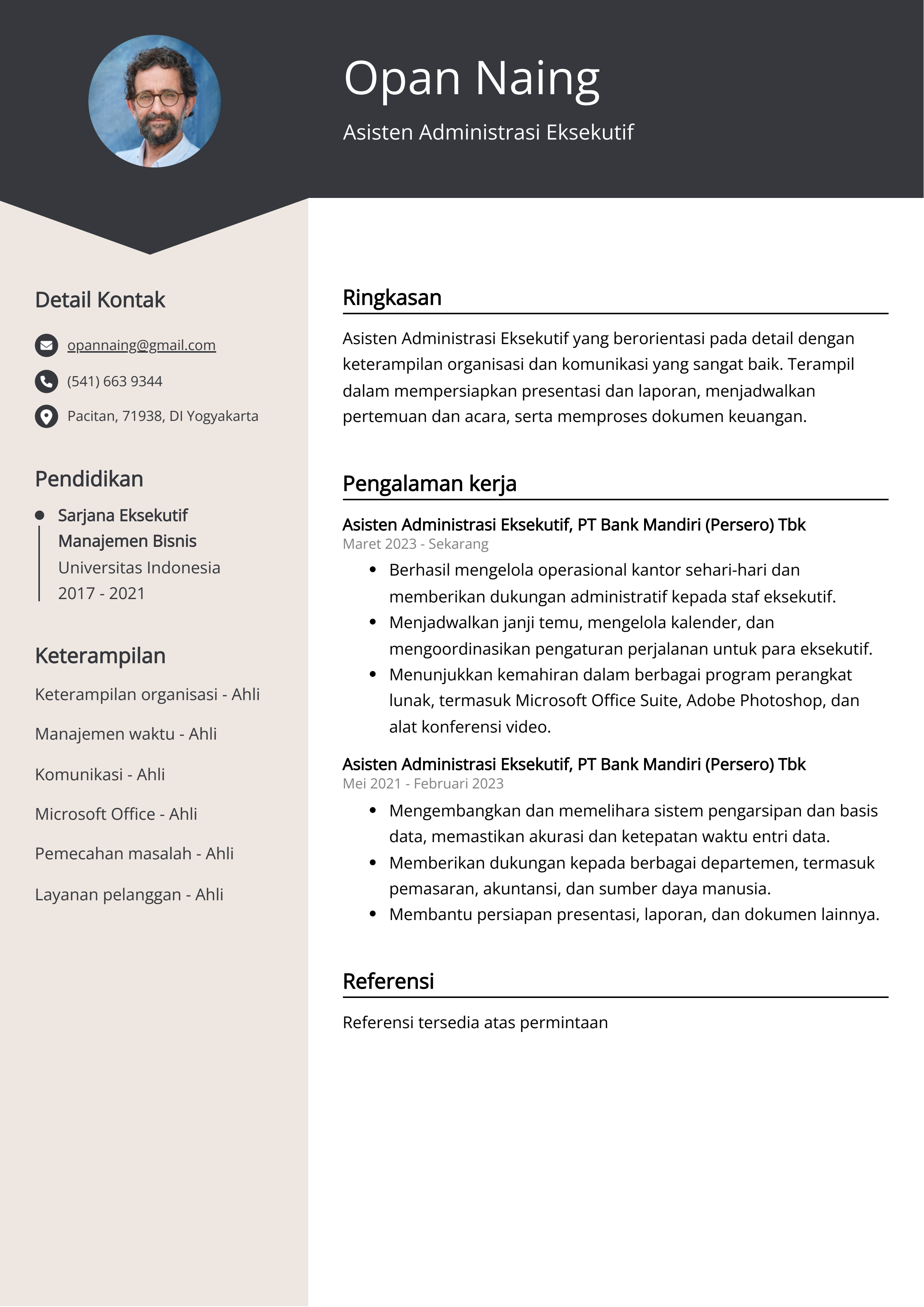 Contoh Resume Asisten Administrasi Eksekutif