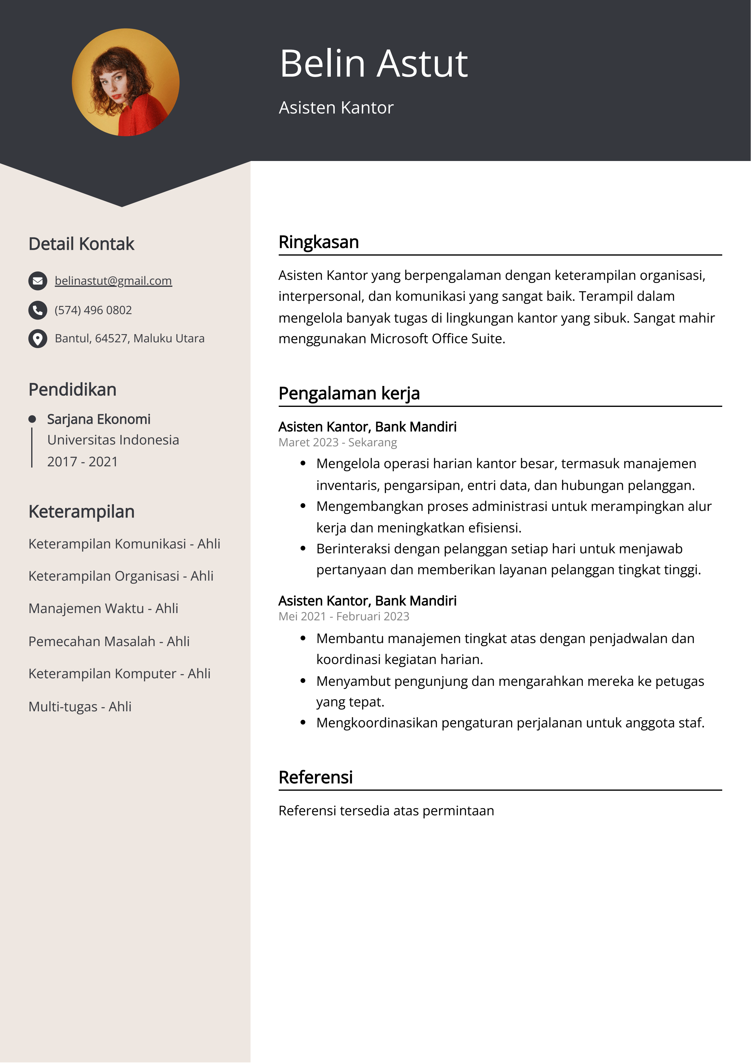 Contoh Resume Asisten Kantor