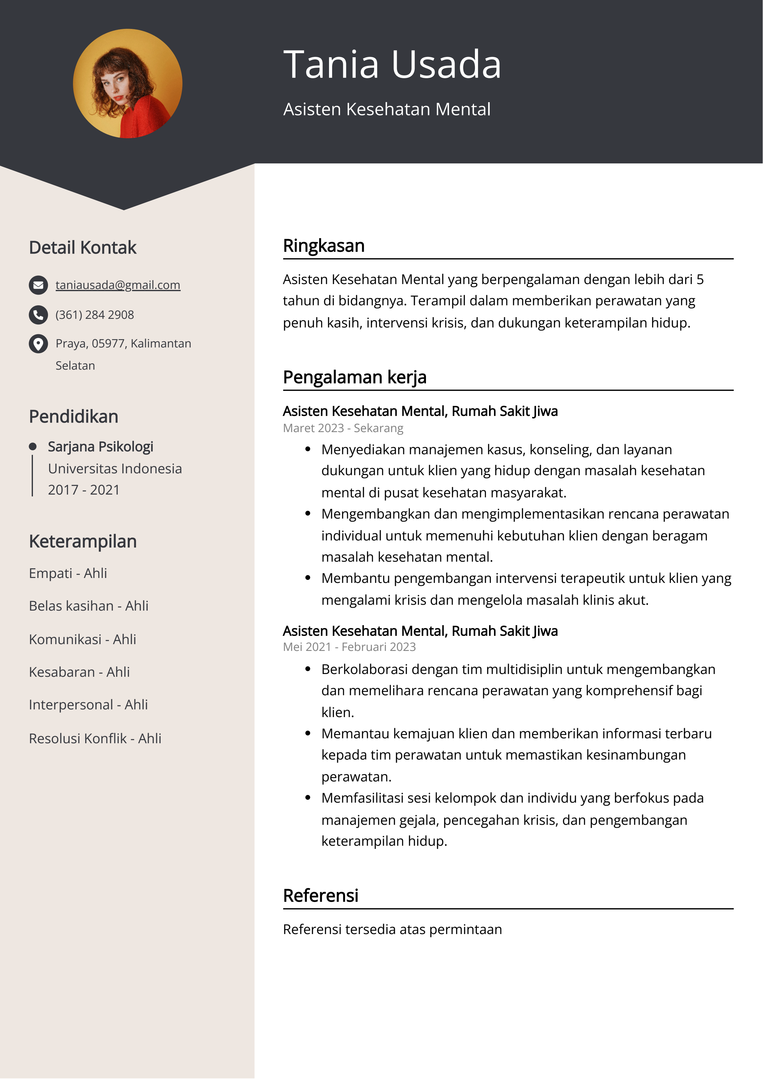 Contoh Resume Asisten Kesehatan Mental