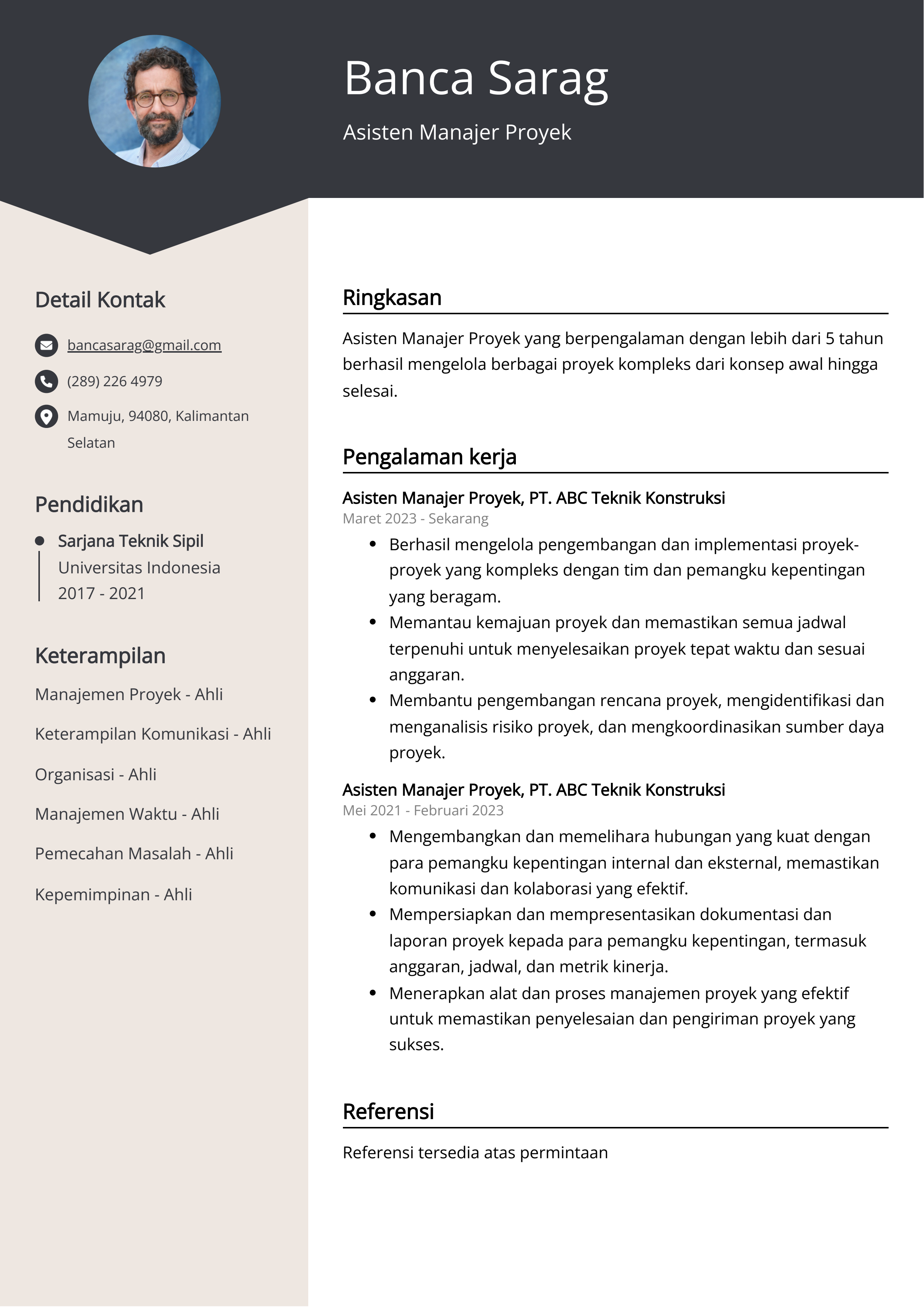 Contoh Resume Asisten Manajer Proyek