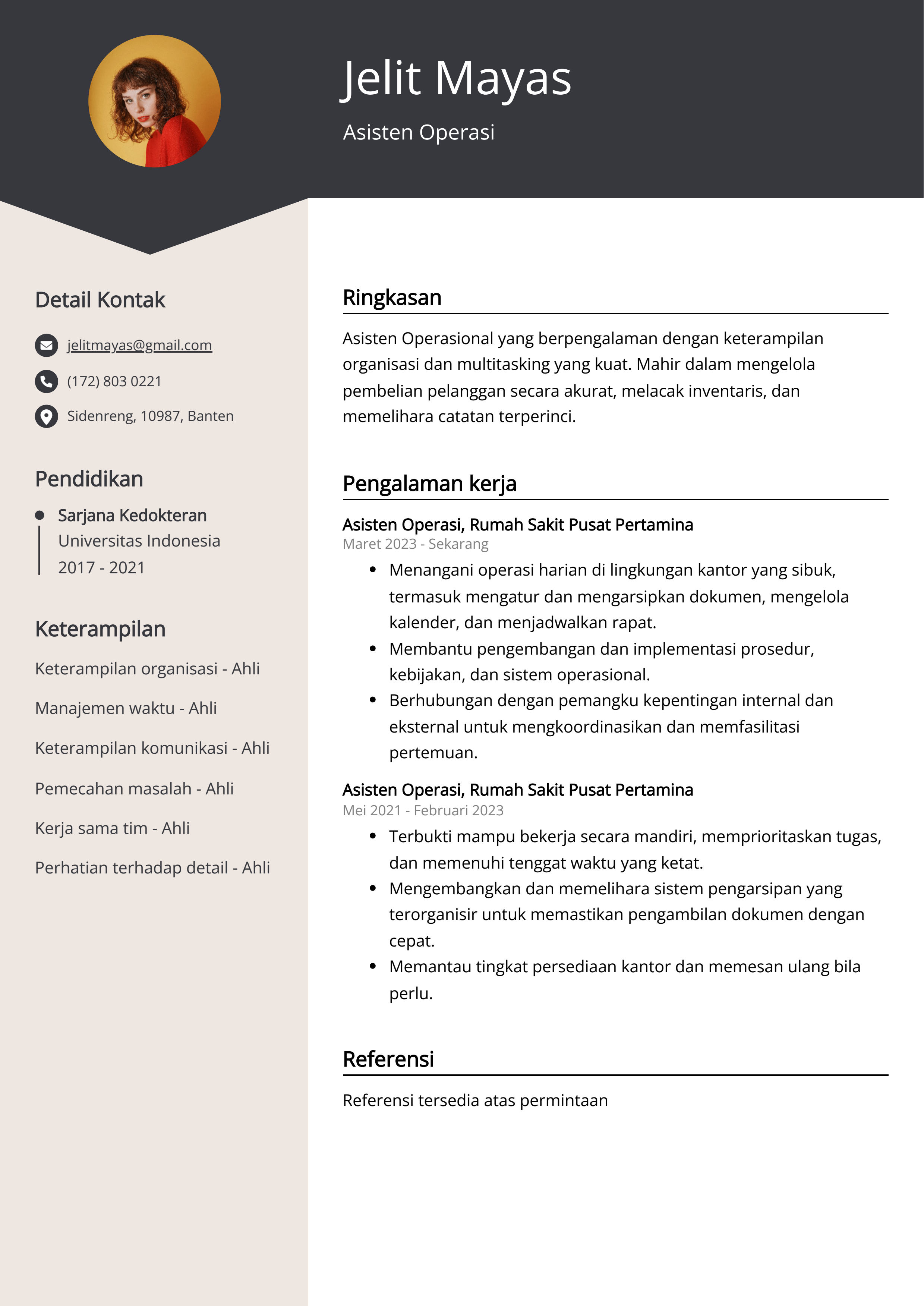 Contoh Resume Asisten Operasi