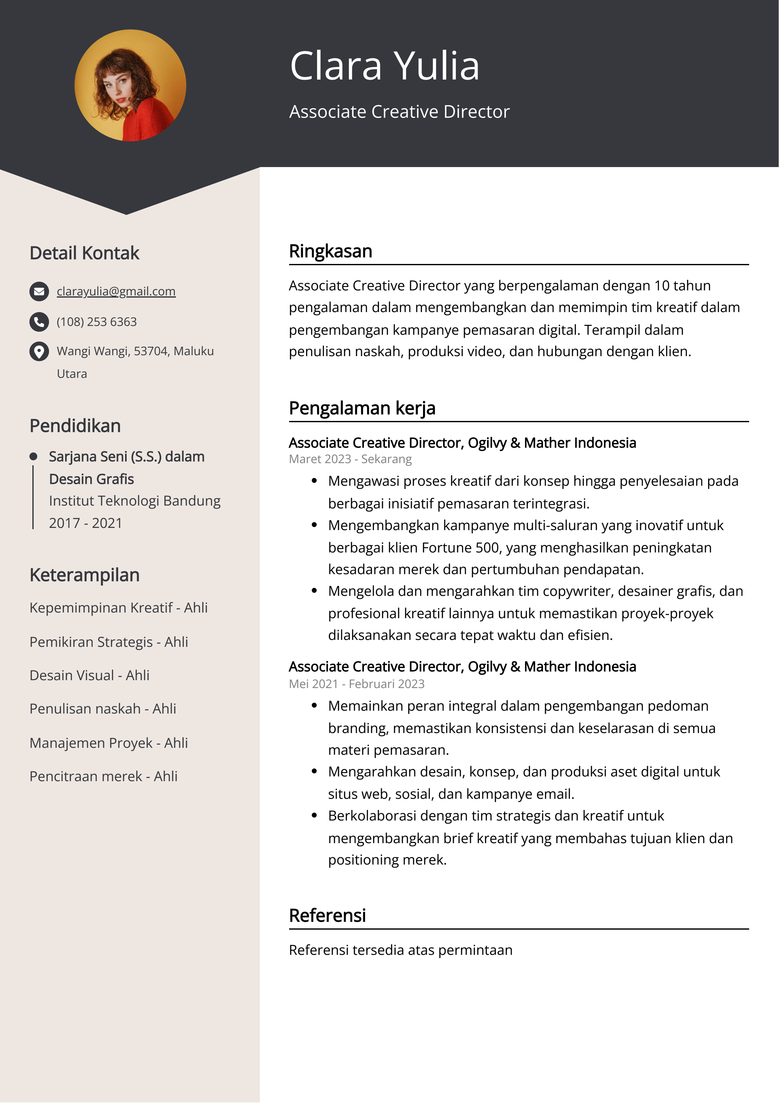 Contoh Resume Associate Creative Director