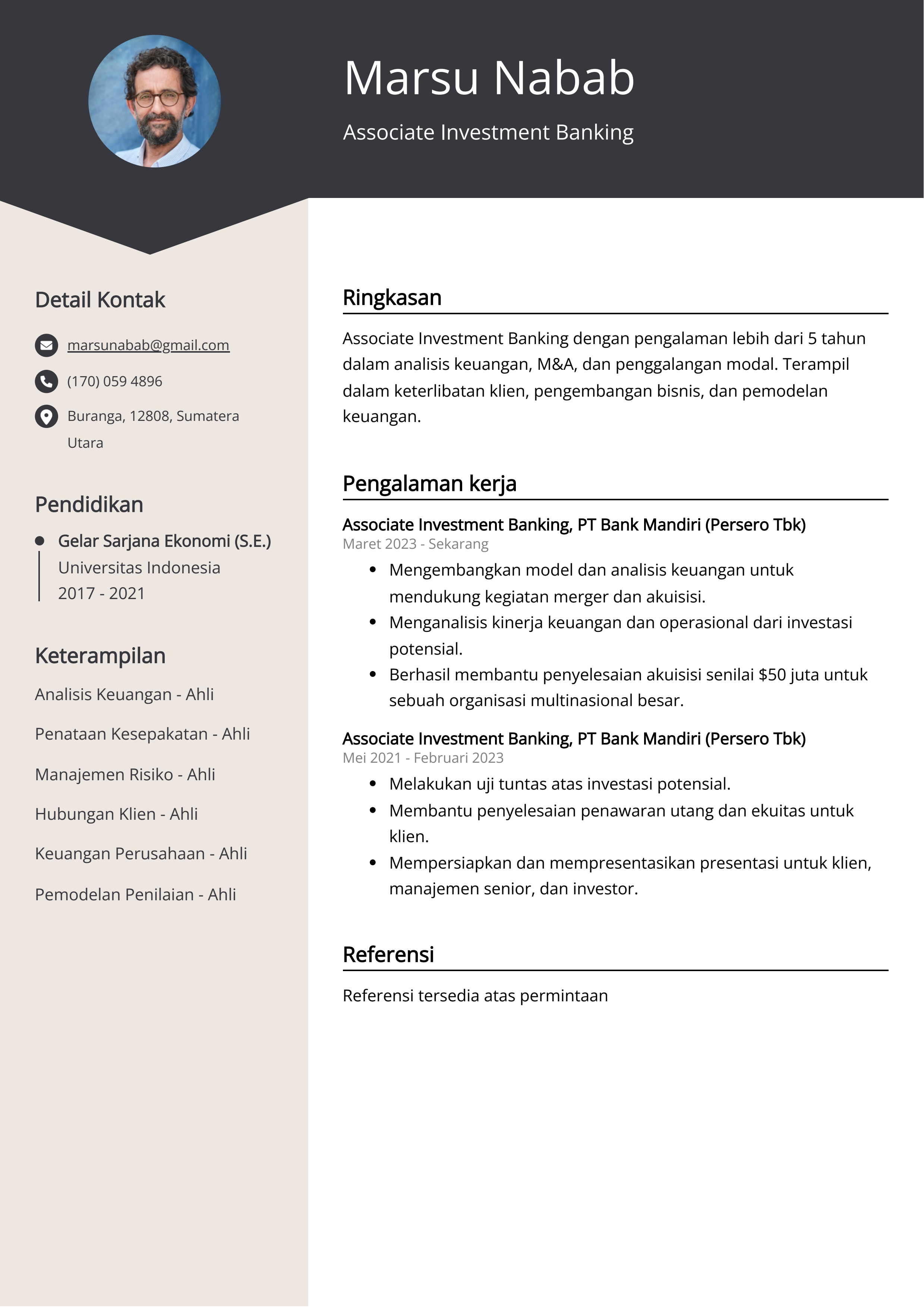 Contoh Resume Associate Investment Banking