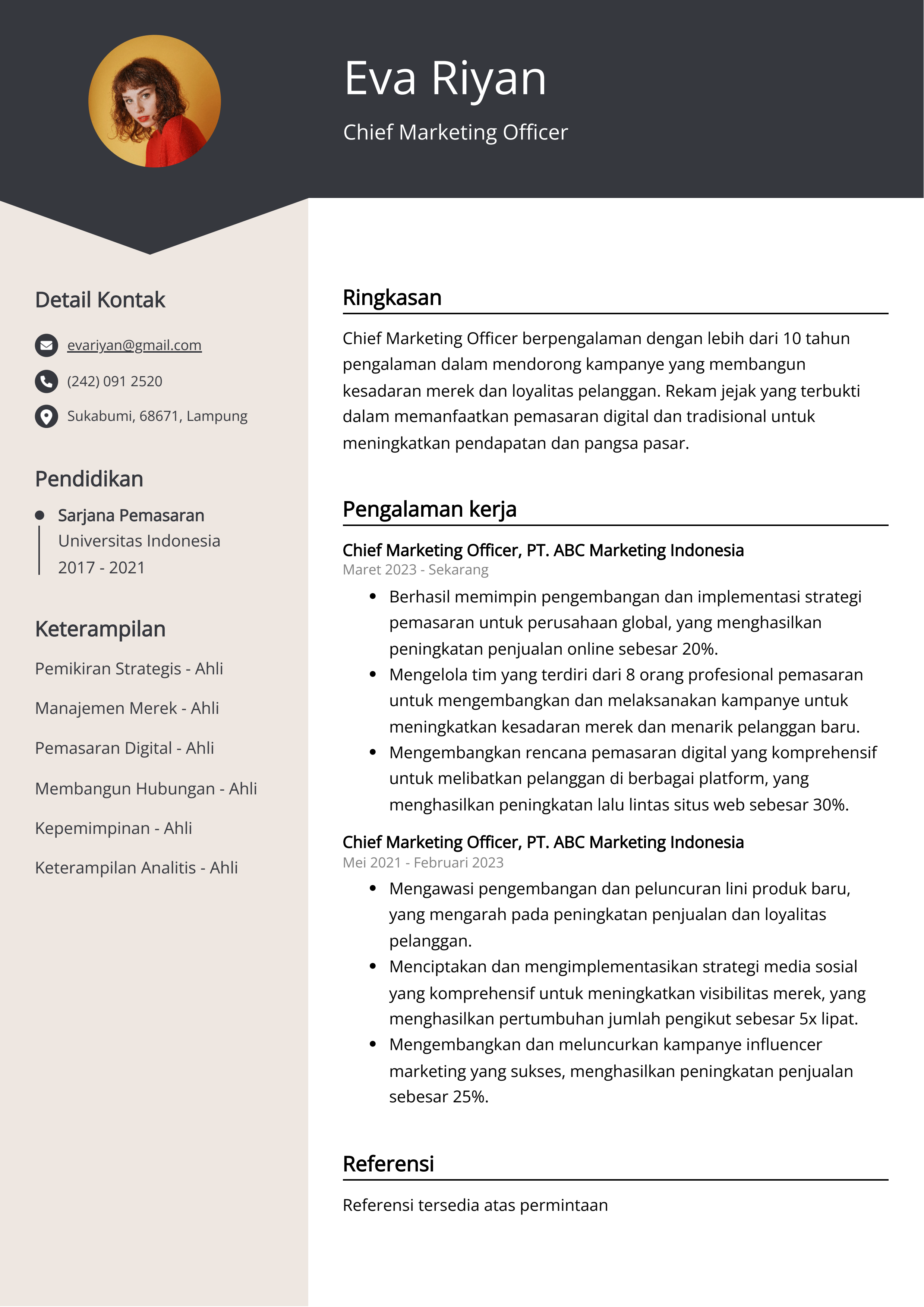 Contoh Resume Chief Marketing Officer