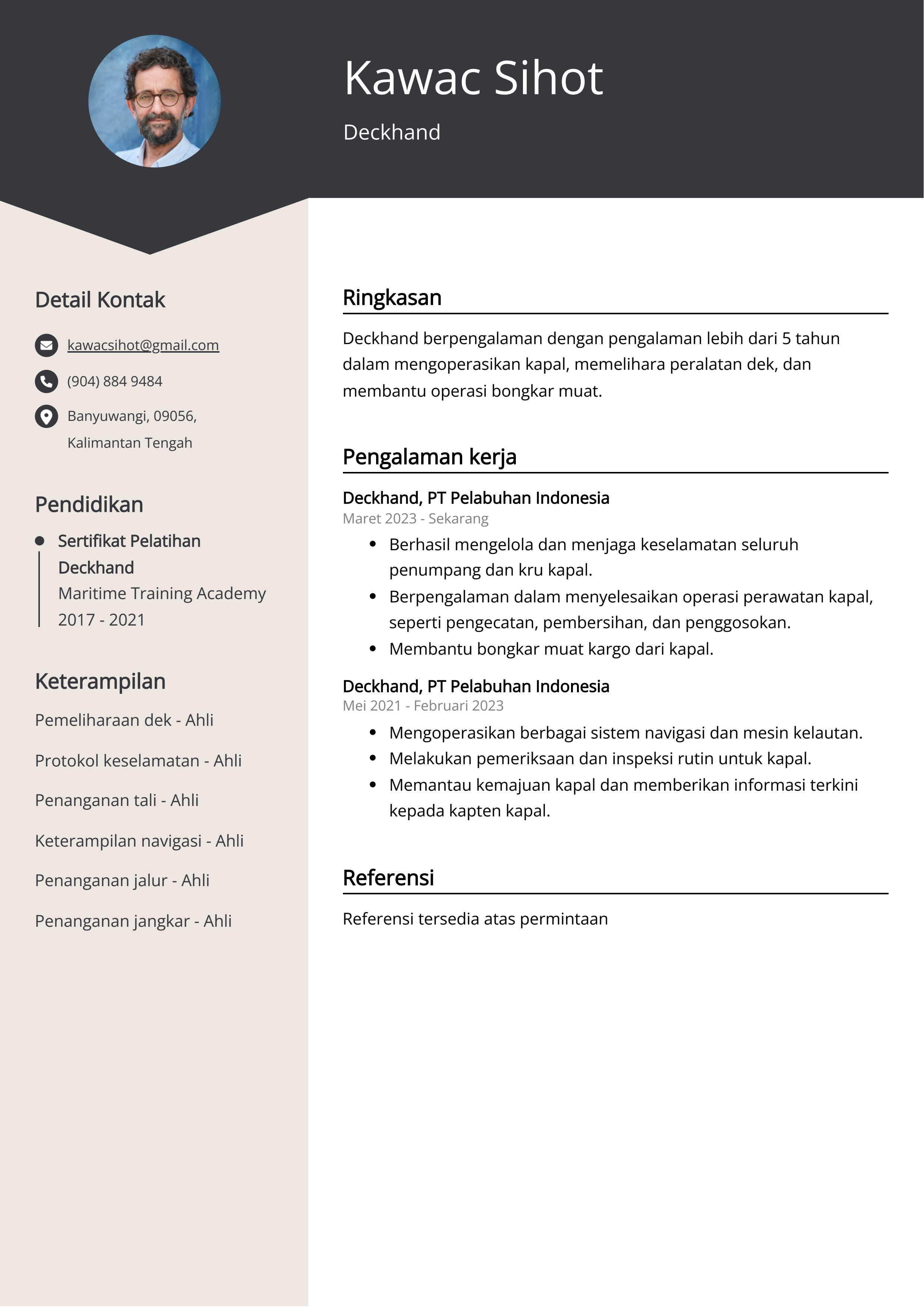 Contoh Resume Deckhand