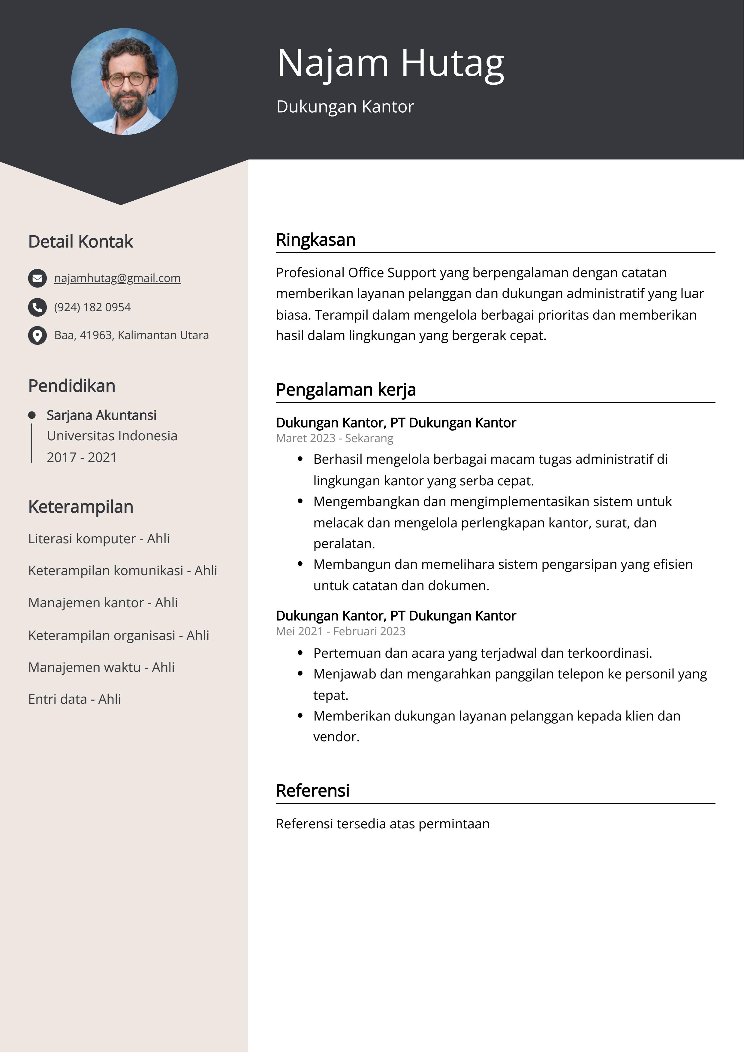 Contoh Resume Dukungan Kantor