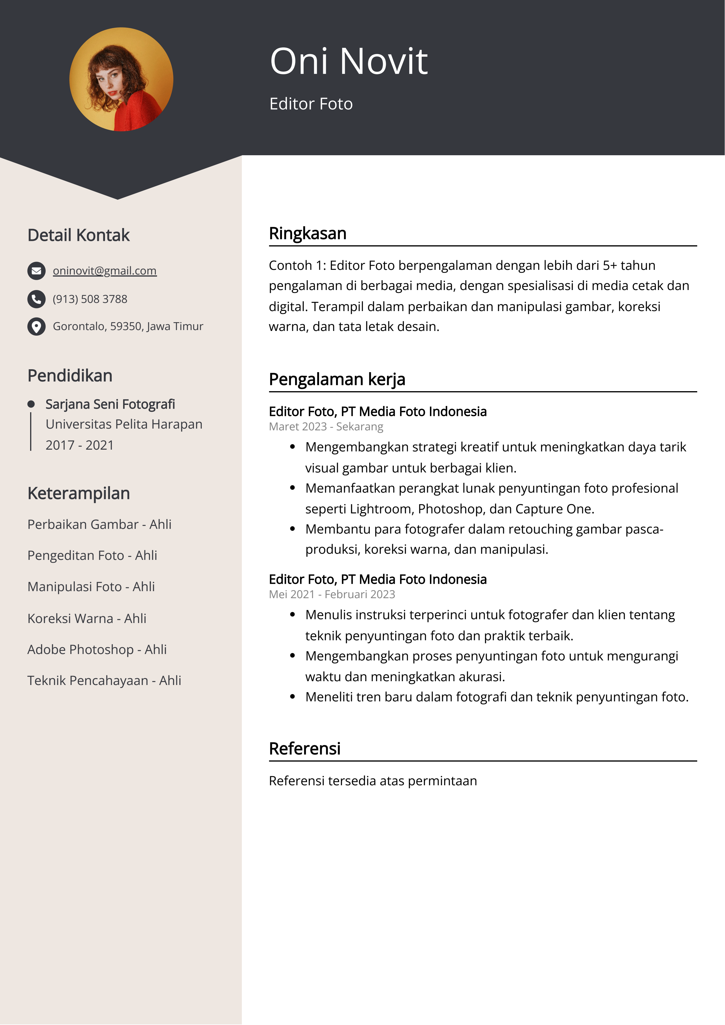 Contoh Resume Foto Editor