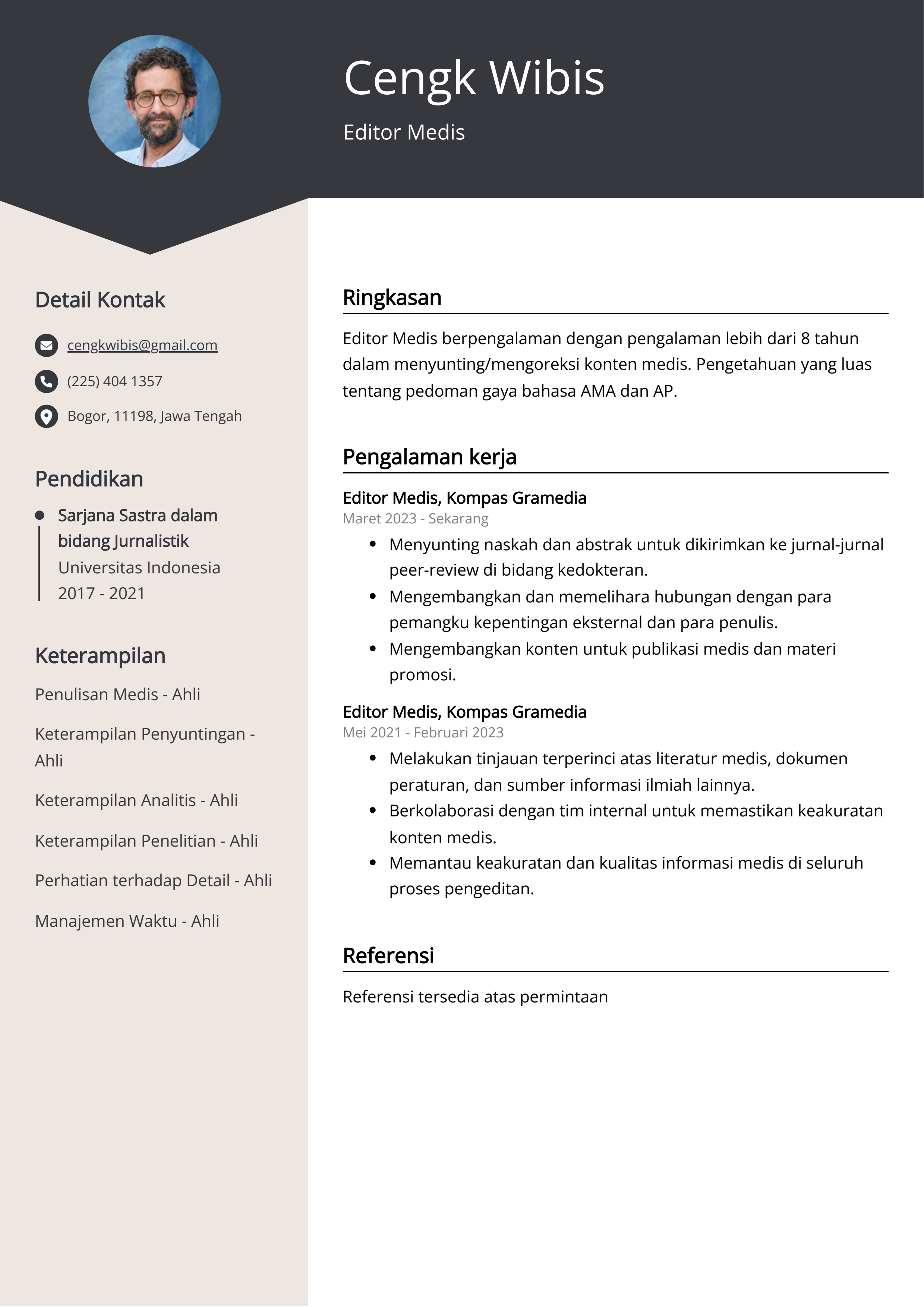 Contoh Resume Editor Medis