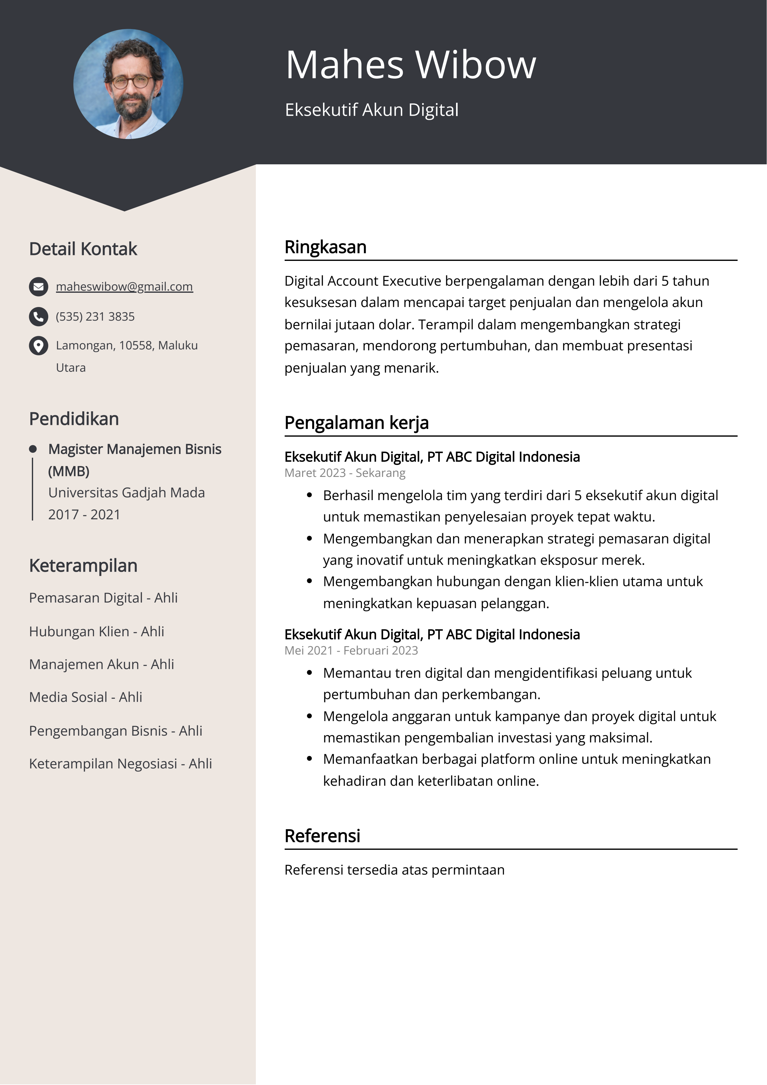 Contoh Resume Eksekutif Akun Digital