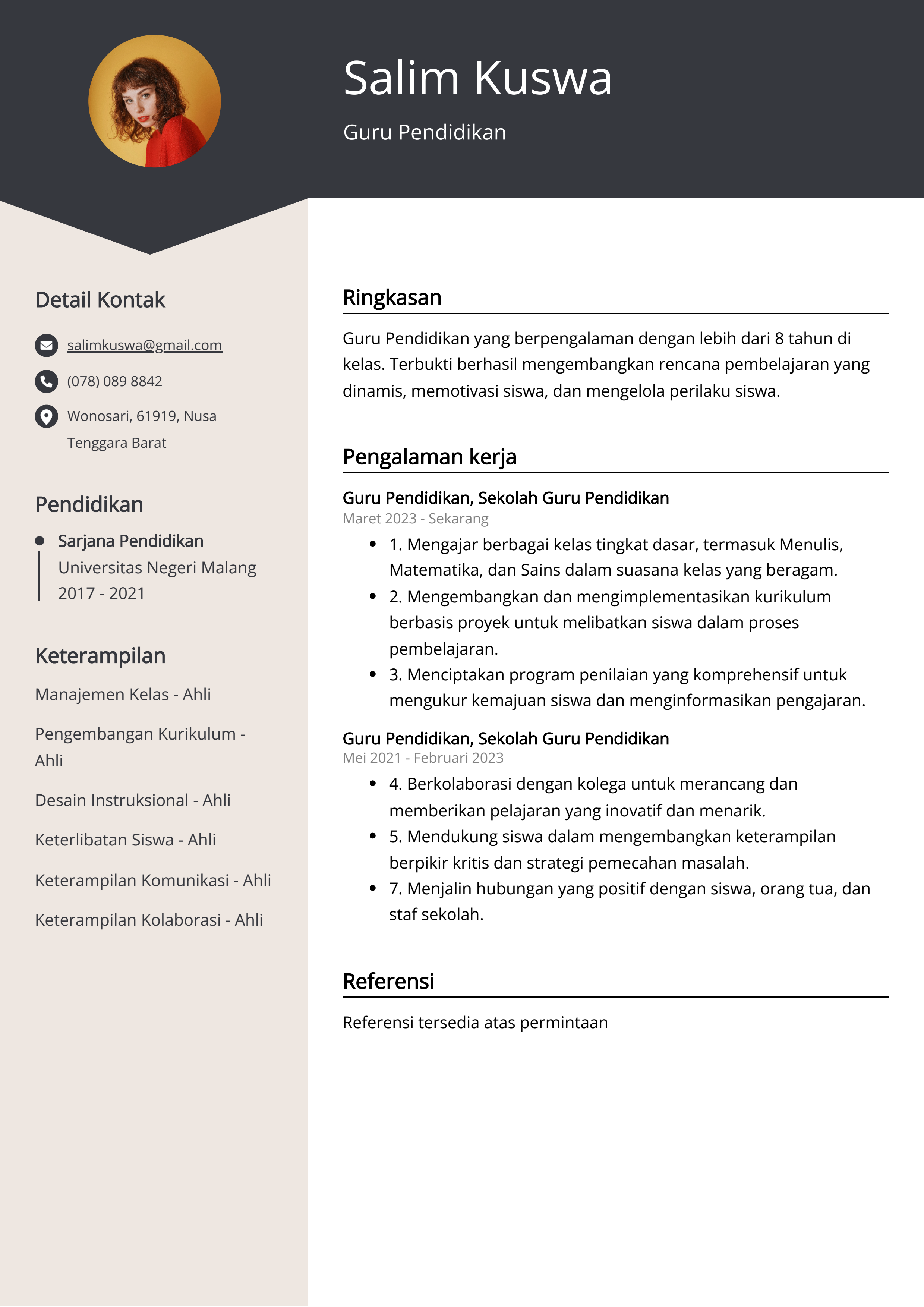 Contoh Resume Guru Pendidikan