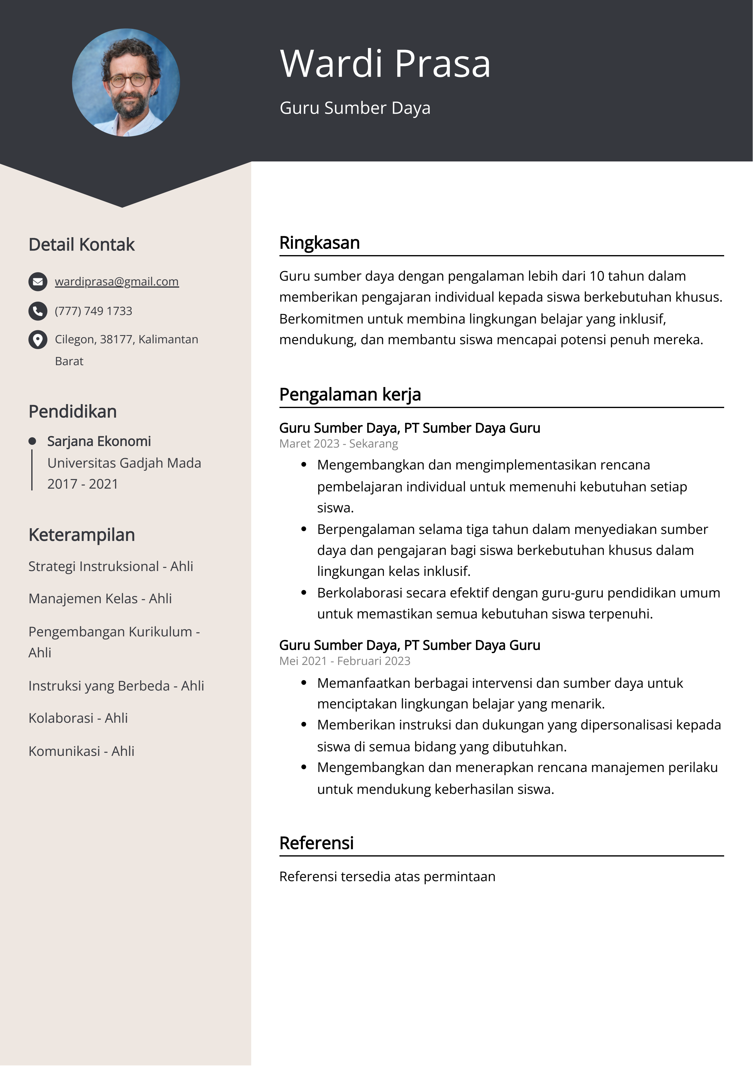 Contoh Resume Guru Sumber Daya