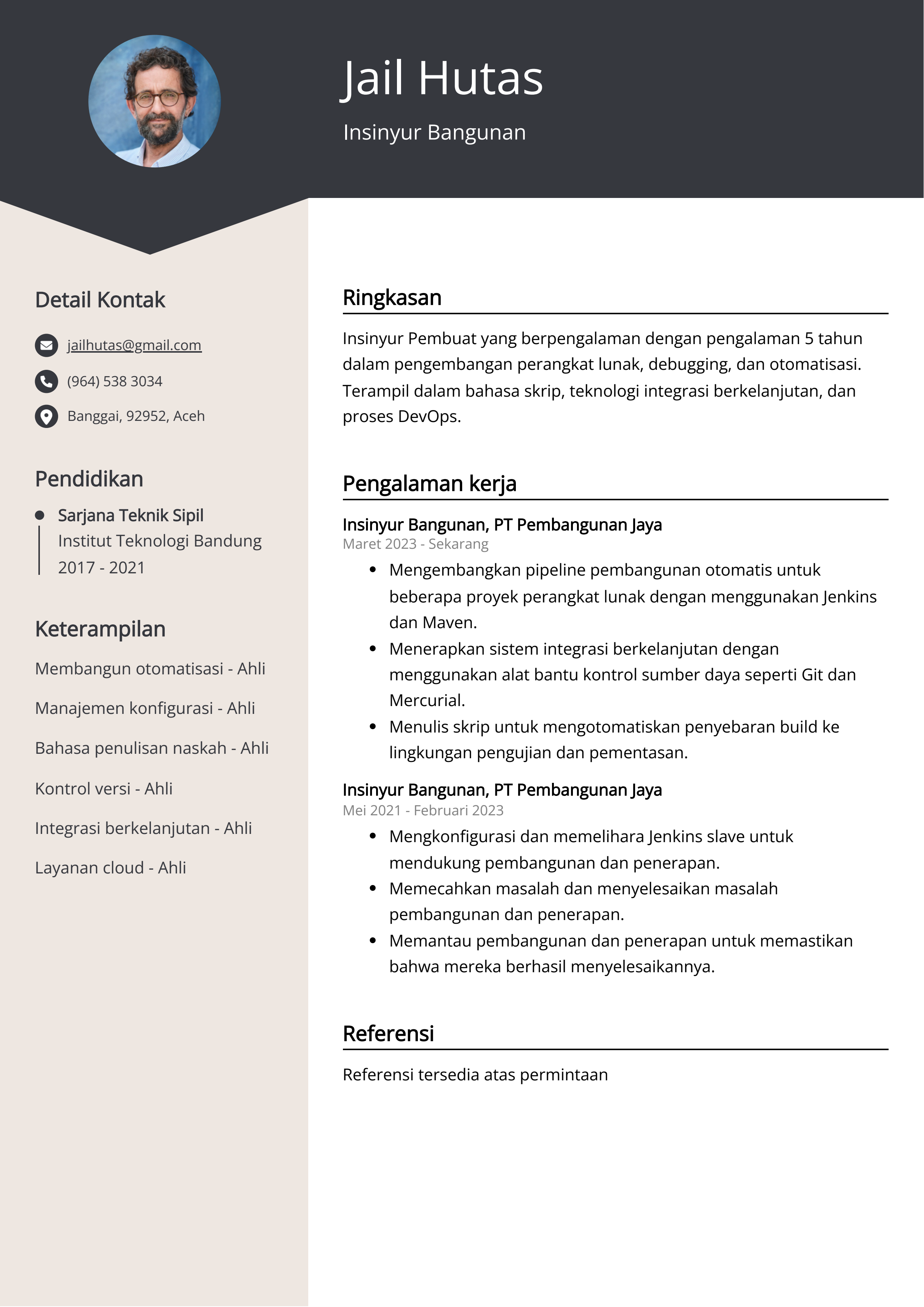 Contoh Resume Insinyur Bangunan