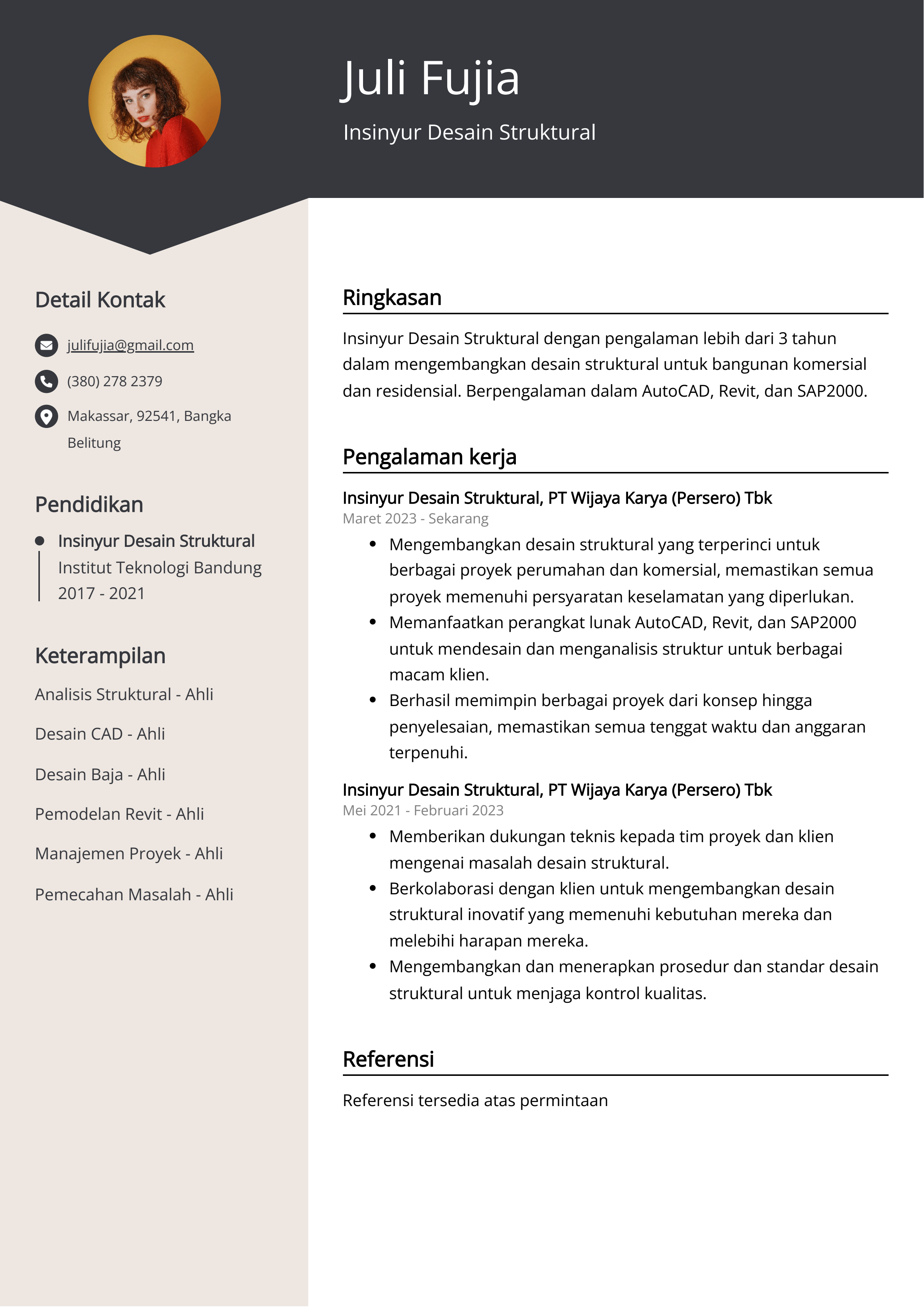 Contoh Resume Insinyur Desain Struktural