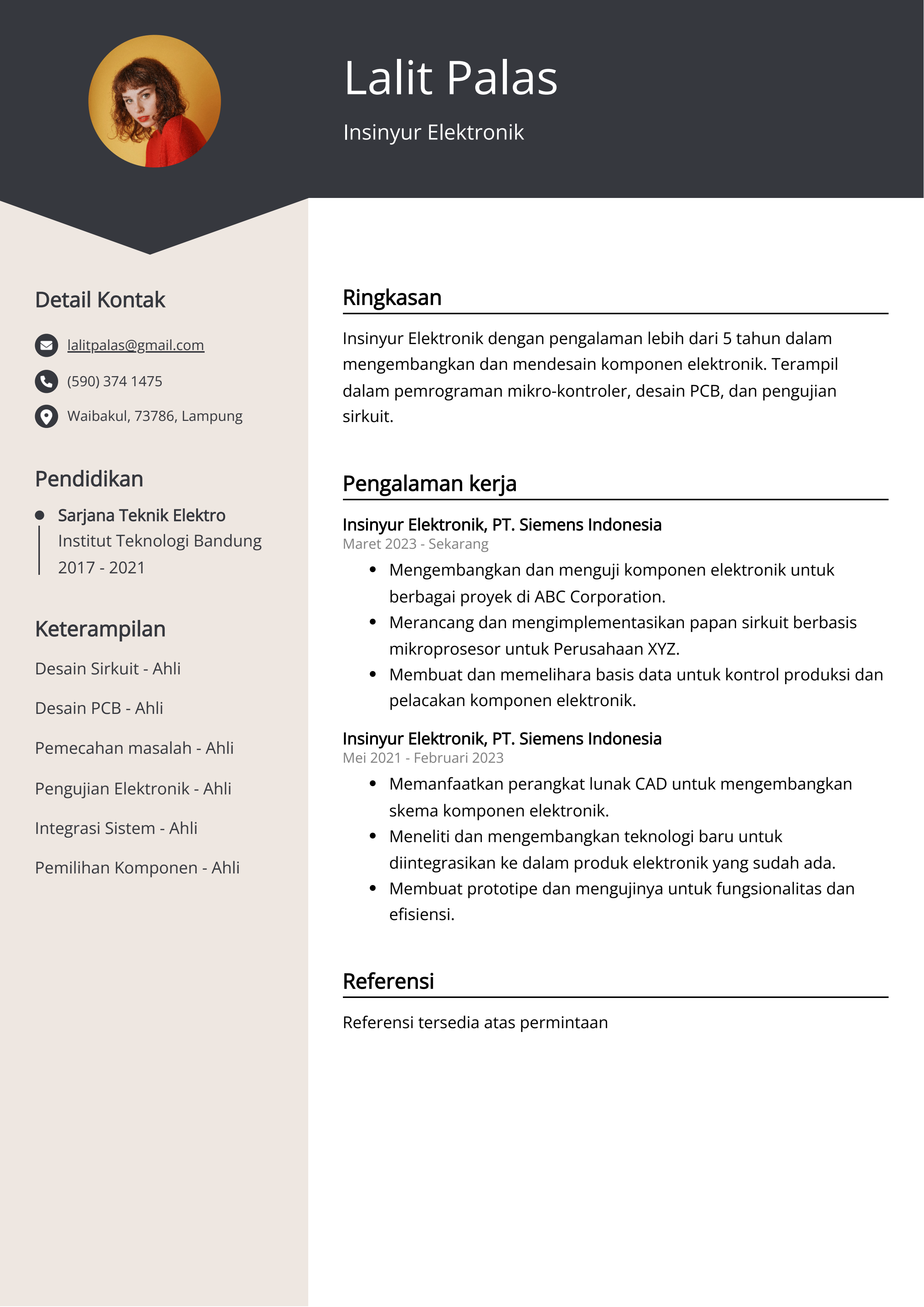 Contoh Resume Insinyur Elektronik