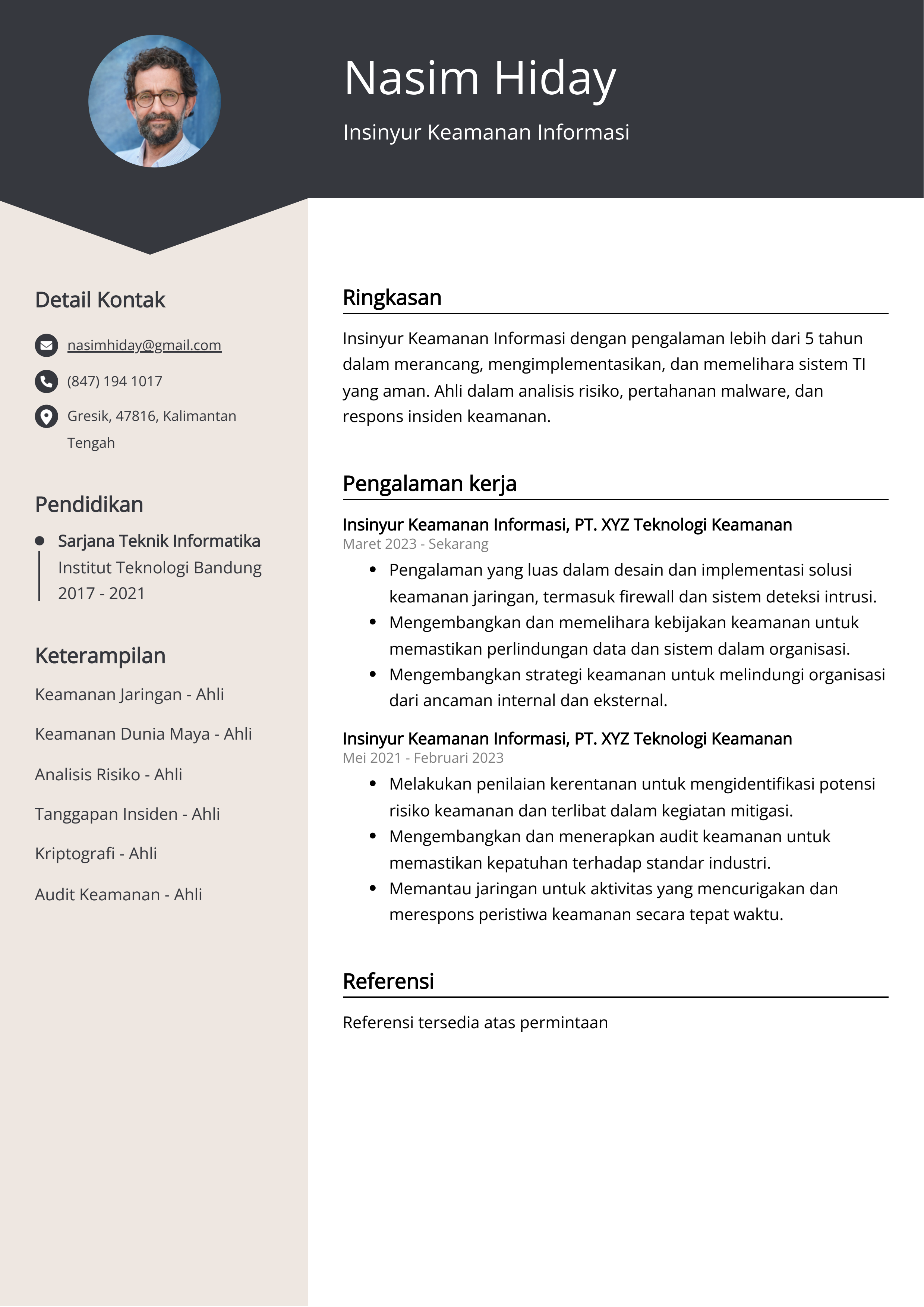 Contoh Resume Insinyur Keamanan Informasi