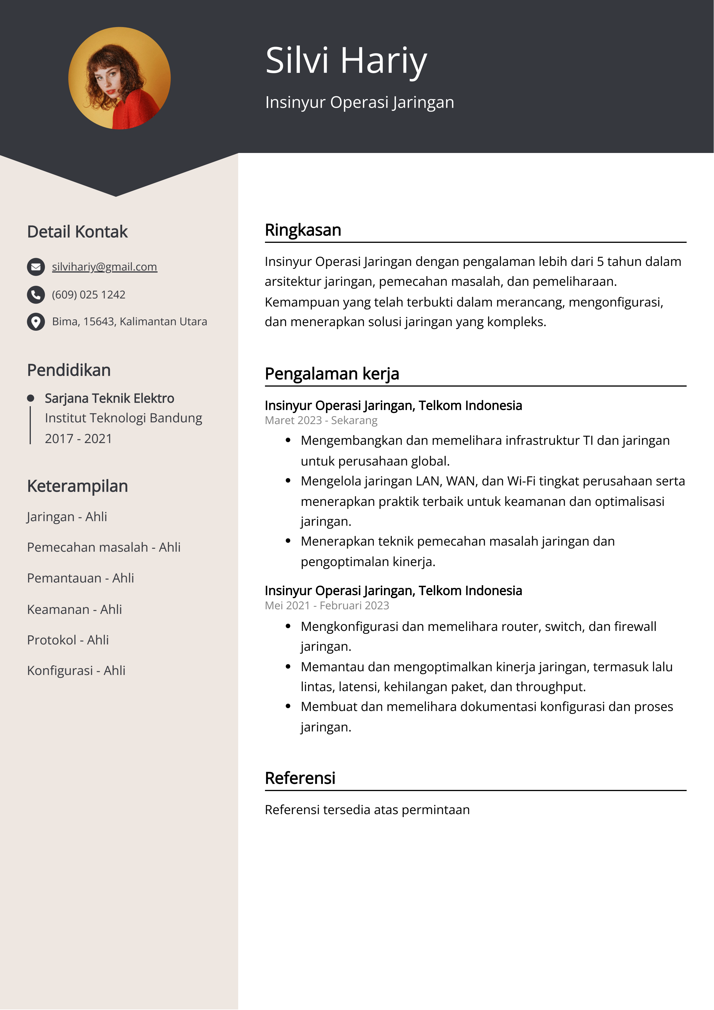 Contoh Resume Insinyur Operasi Jaringan