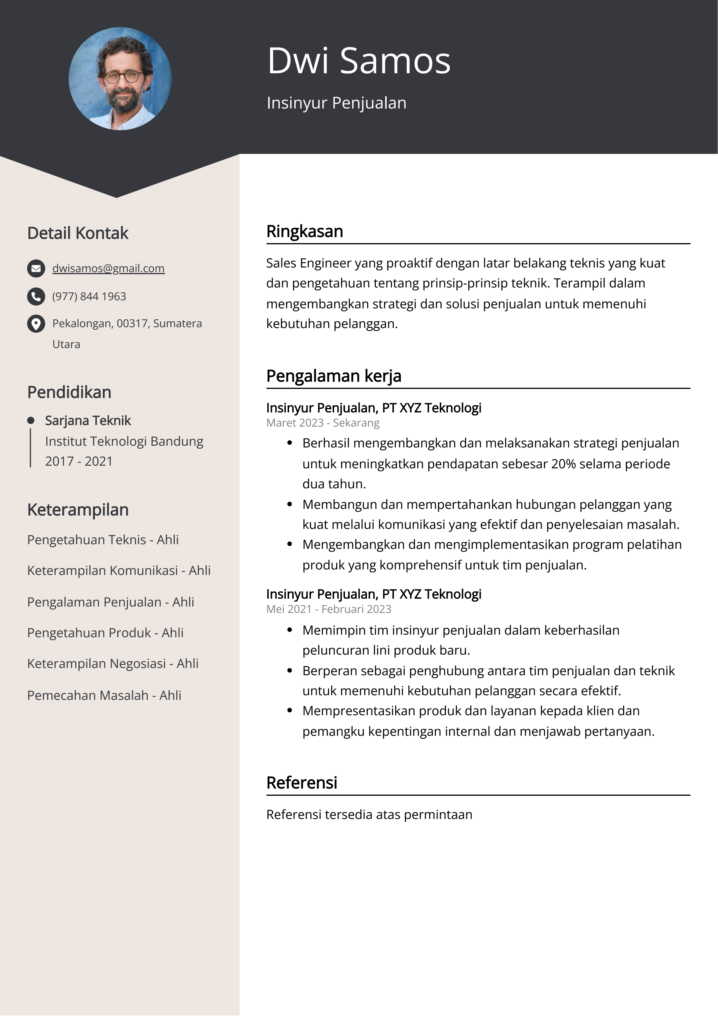 Contoh Resume Insinyur Penjualan