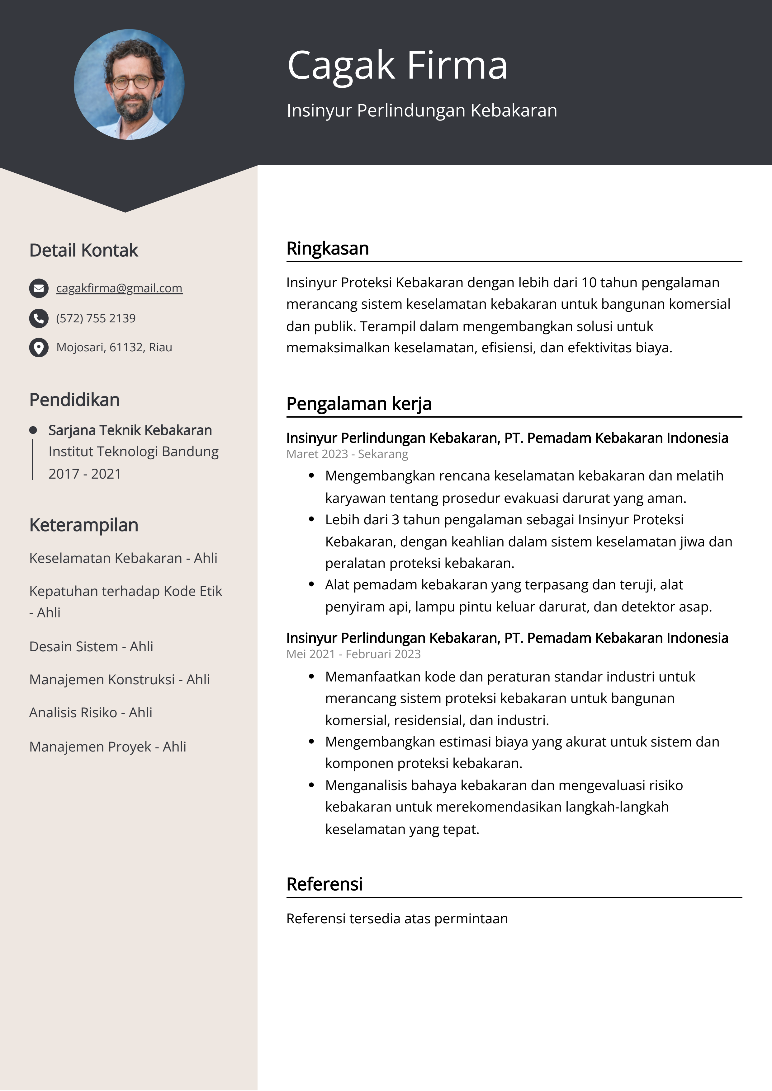 Contoh Resume Insinyur Perlindungan Kebakaran