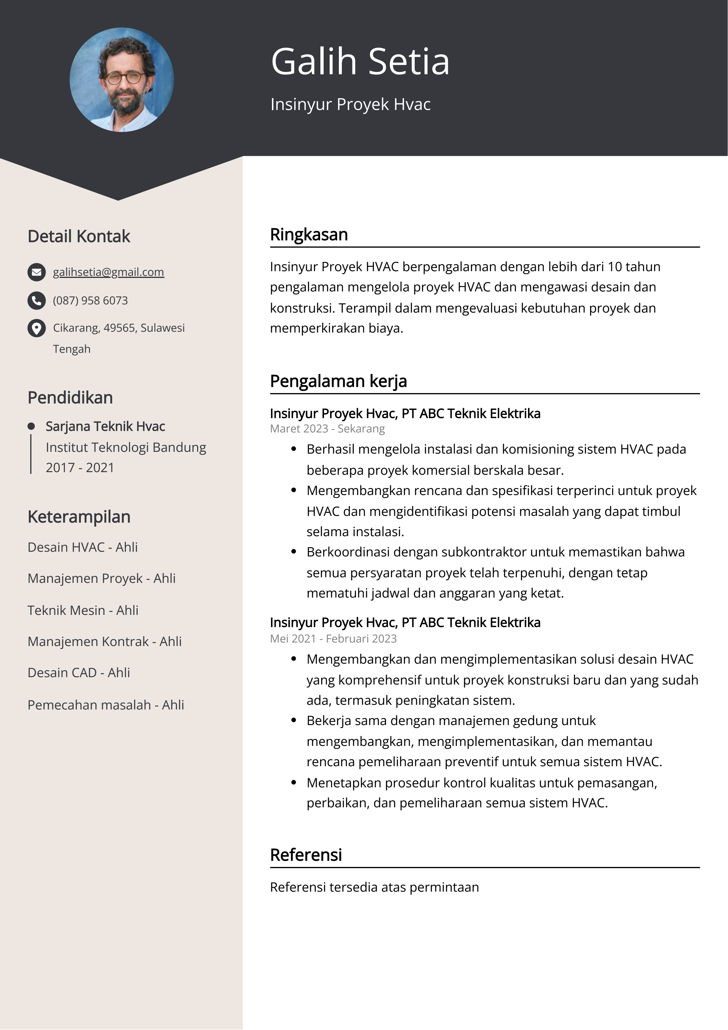 Contoh Resume Insinyur Proyek Hvac