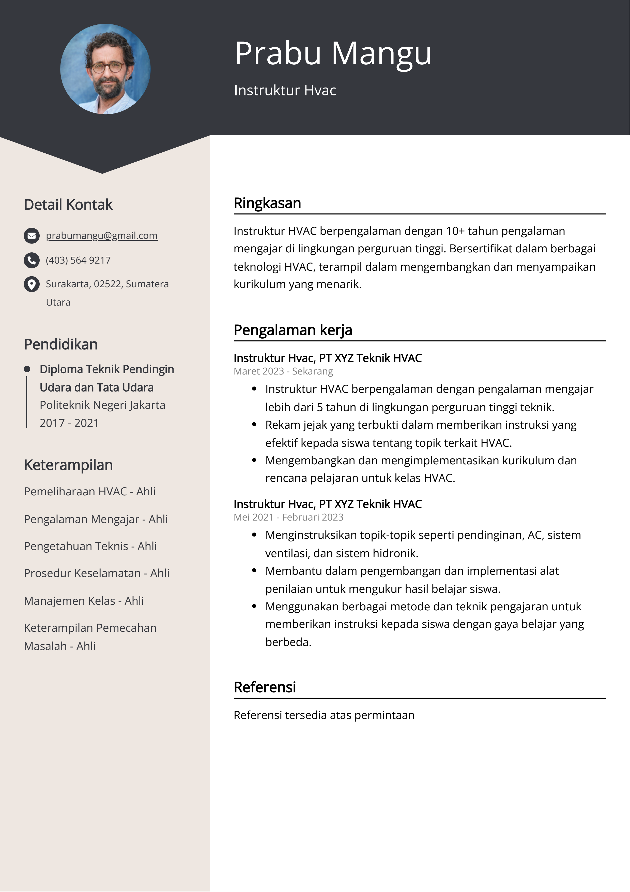 Contoh Resume Instruktur Hvac