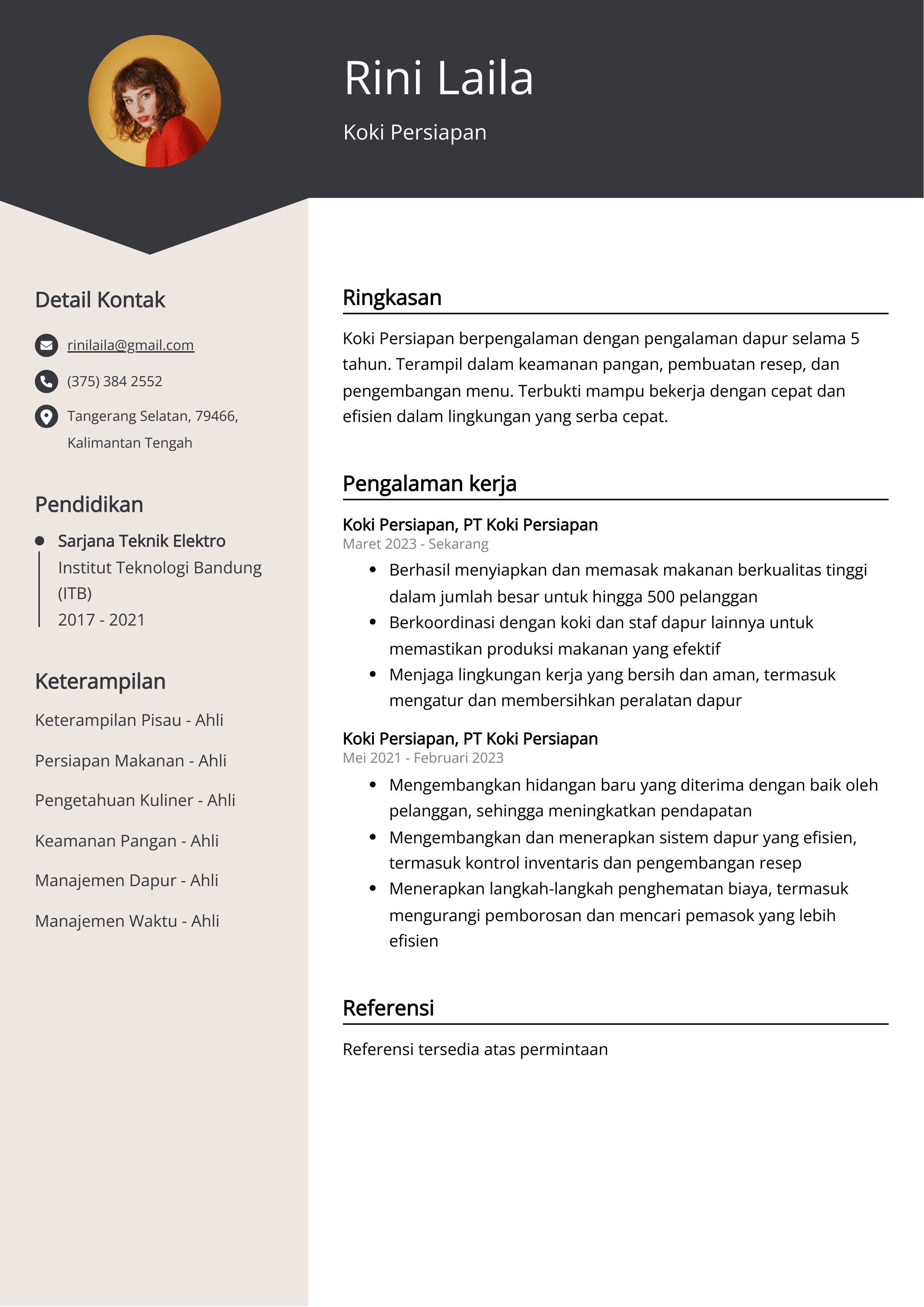 Contoh Resume Persiapan Koki