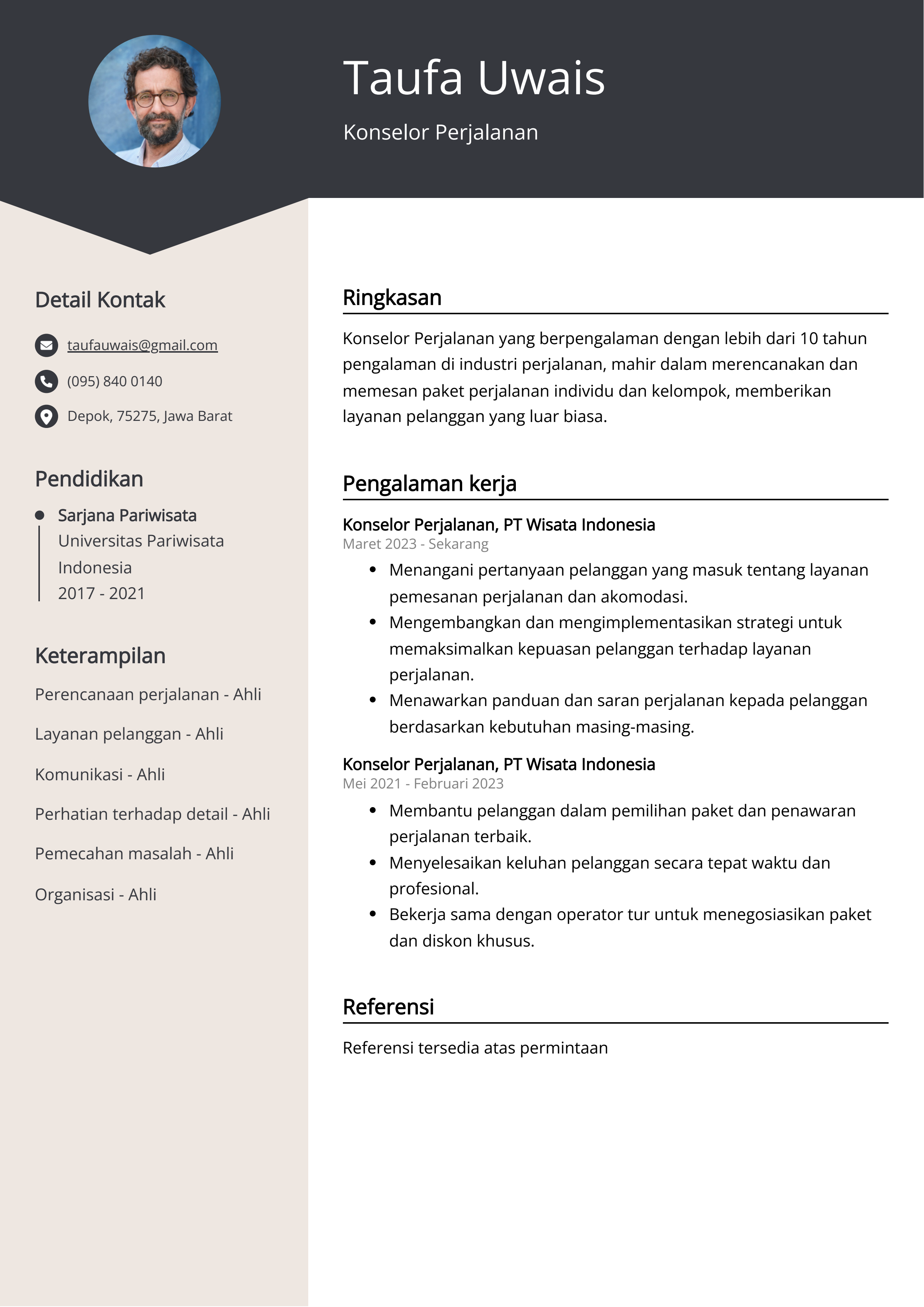 Contoh Resume Konselor Perjalanan