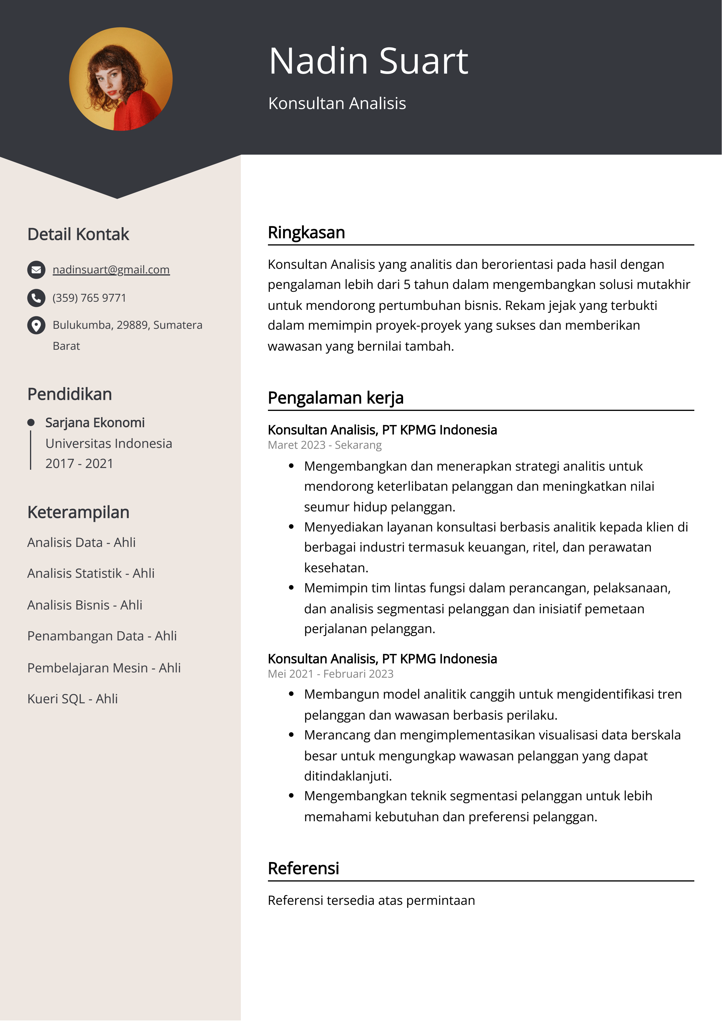 Contoh Resume Konsultan Analisis