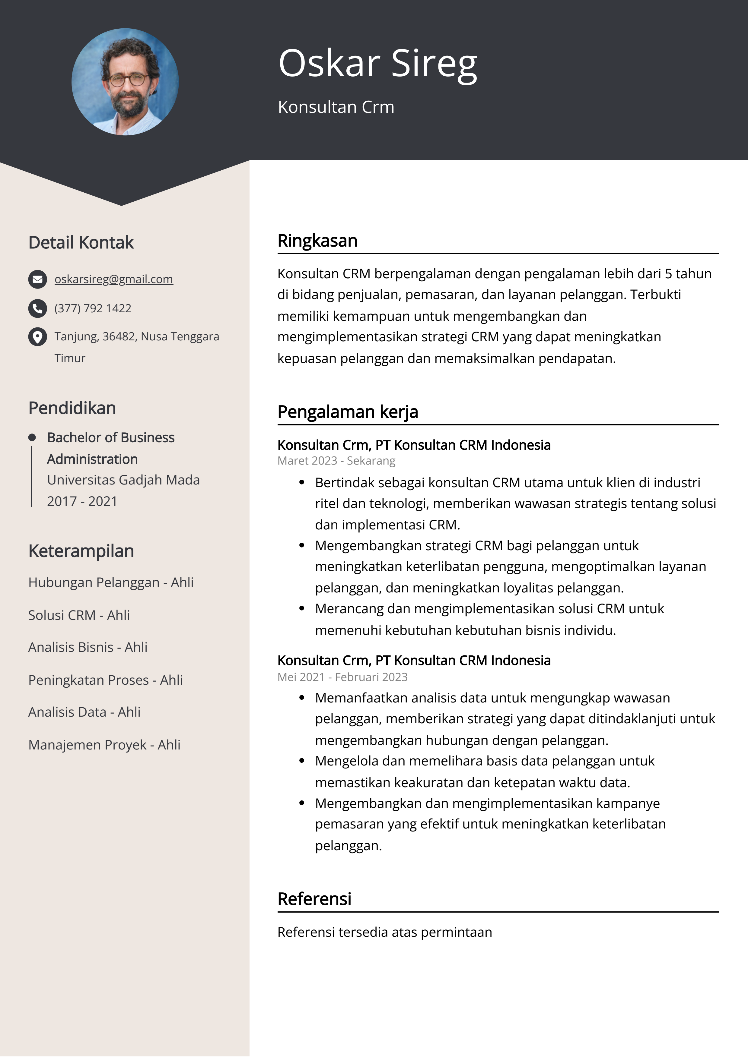 Contoh Resume Konsultan Crm