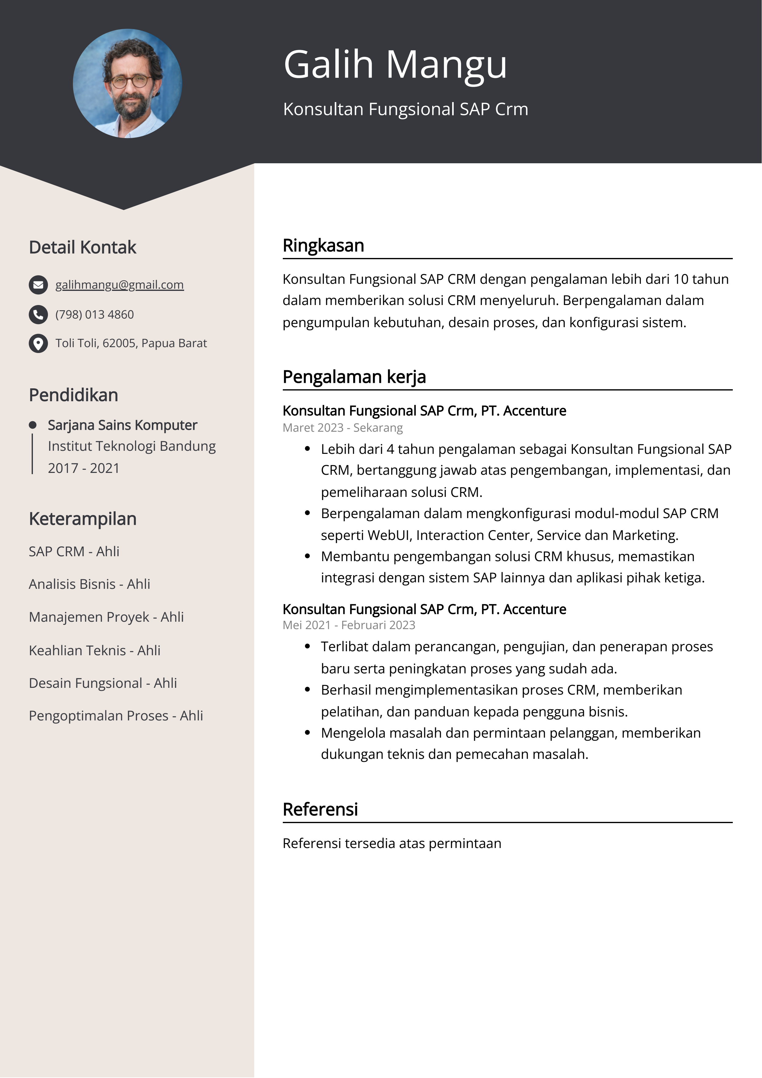 Contoh Resume Konsultan Fungsional SAP Crm