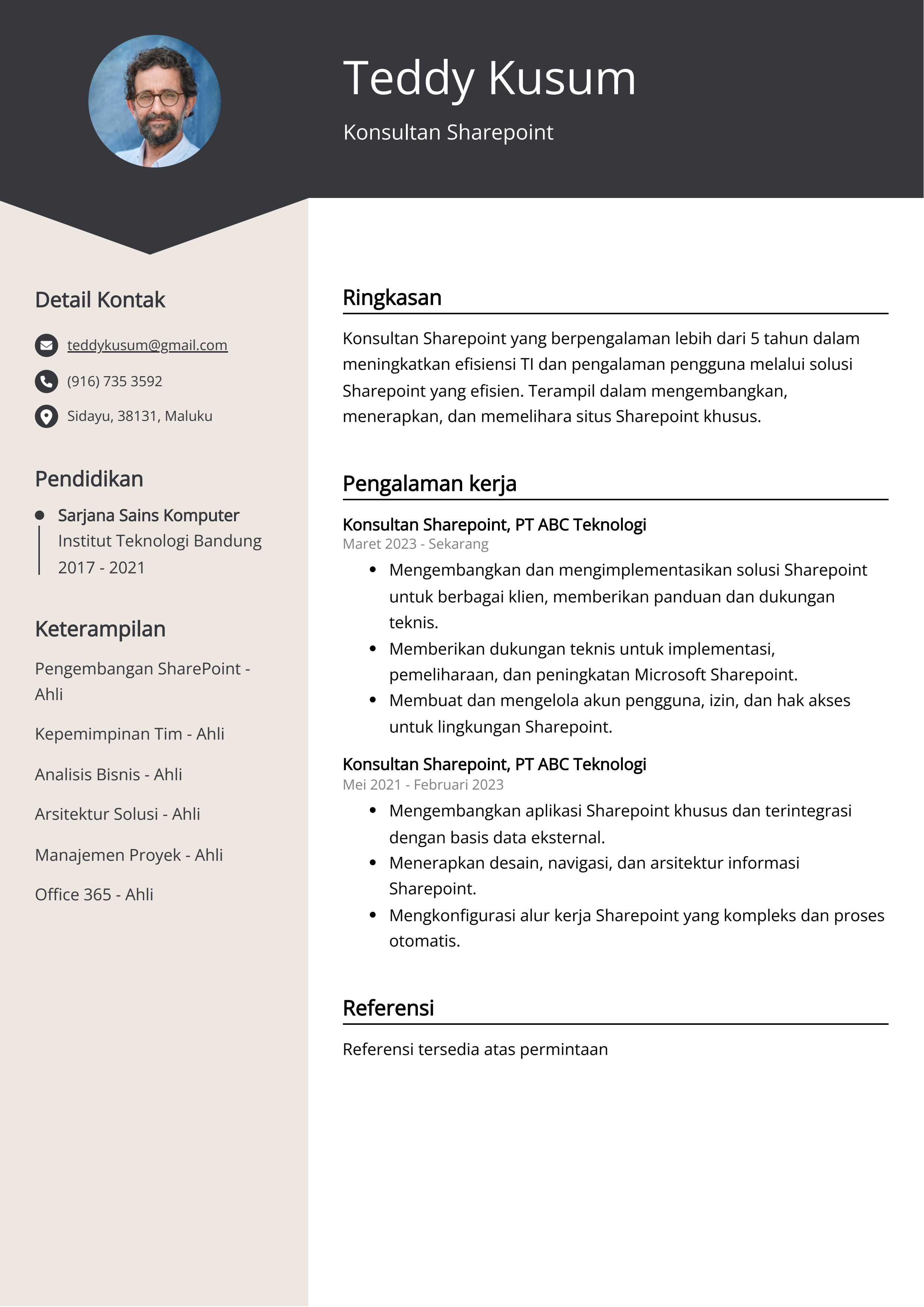 Contoh Resume Konsultan Sharepoint