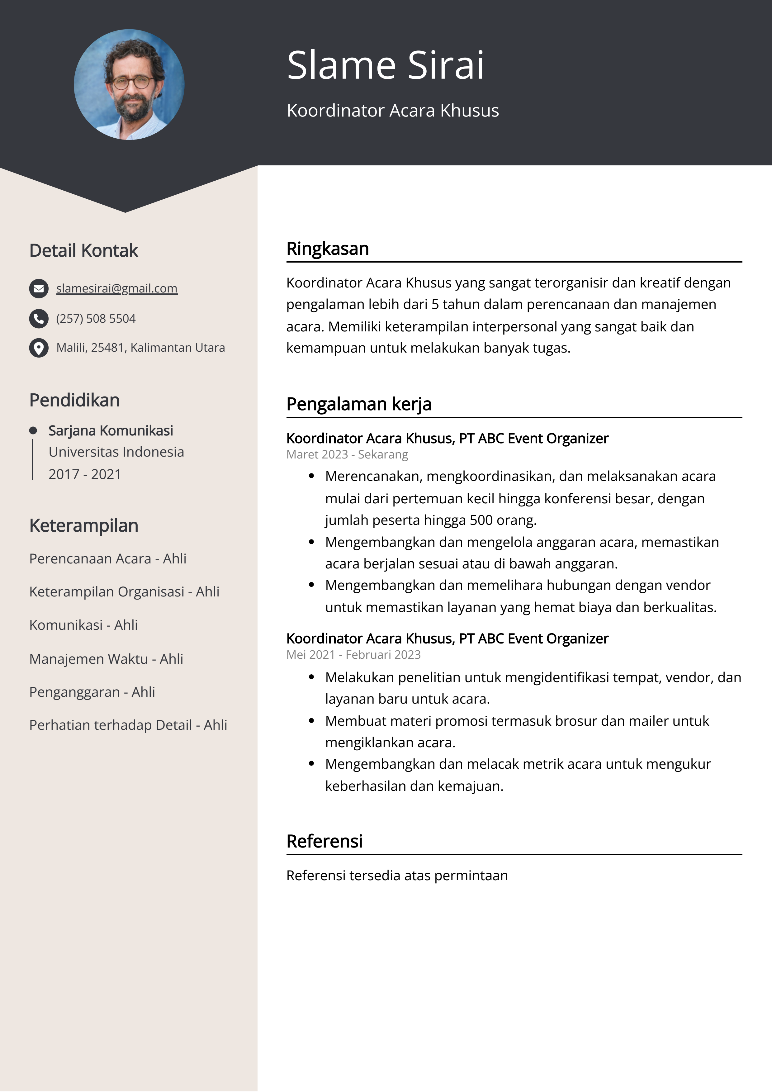 Contoh Resume Koordinator Acara Khusus