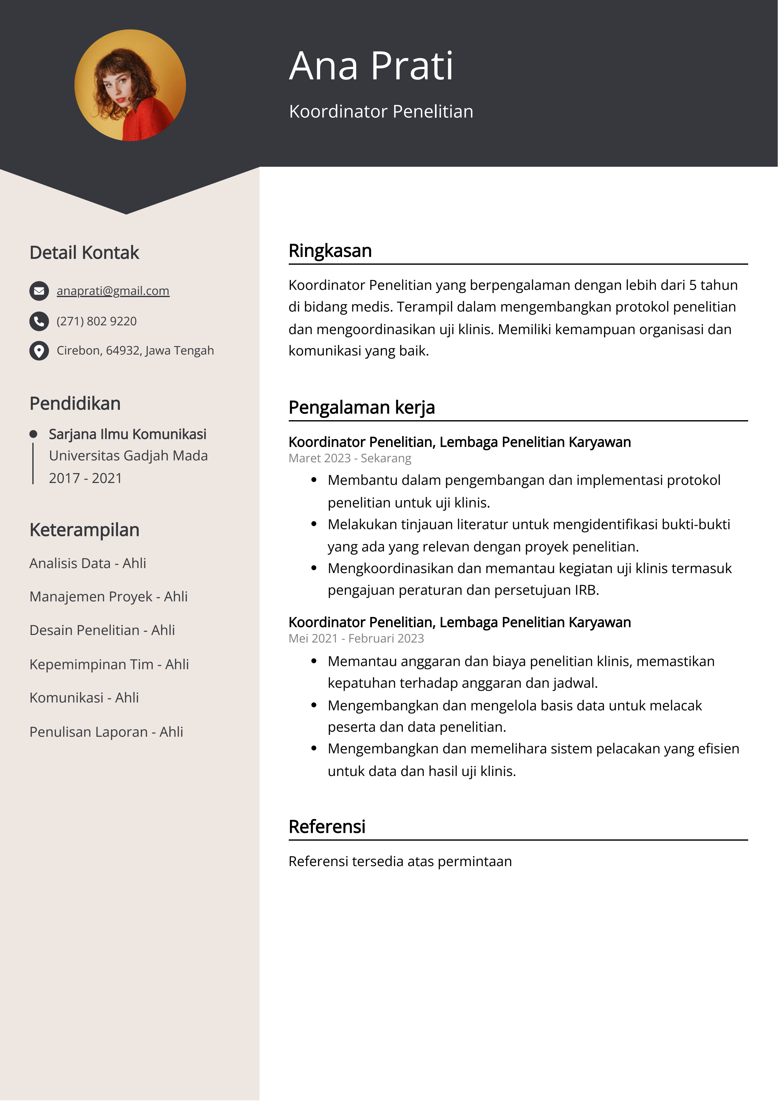 Contoh Resume Koordinator Penelitian